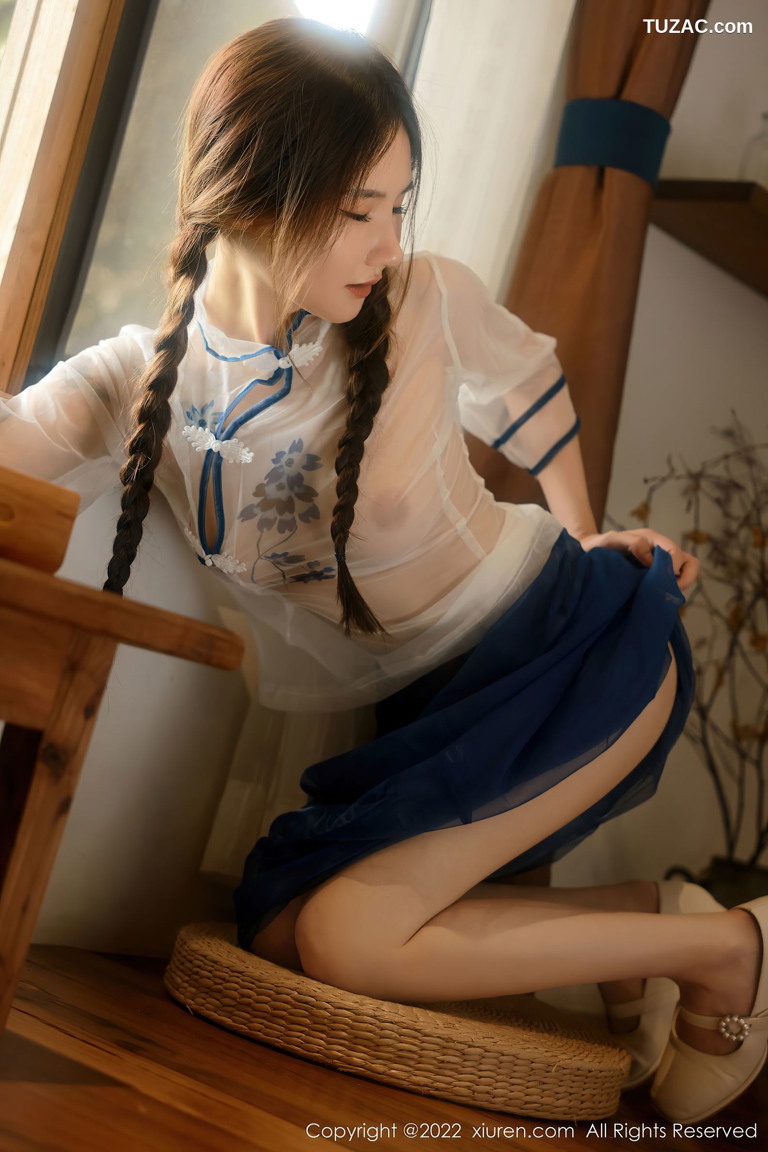 XiuRen-No.5287-古月小同学-古风白纱衫蓝纱裙真空