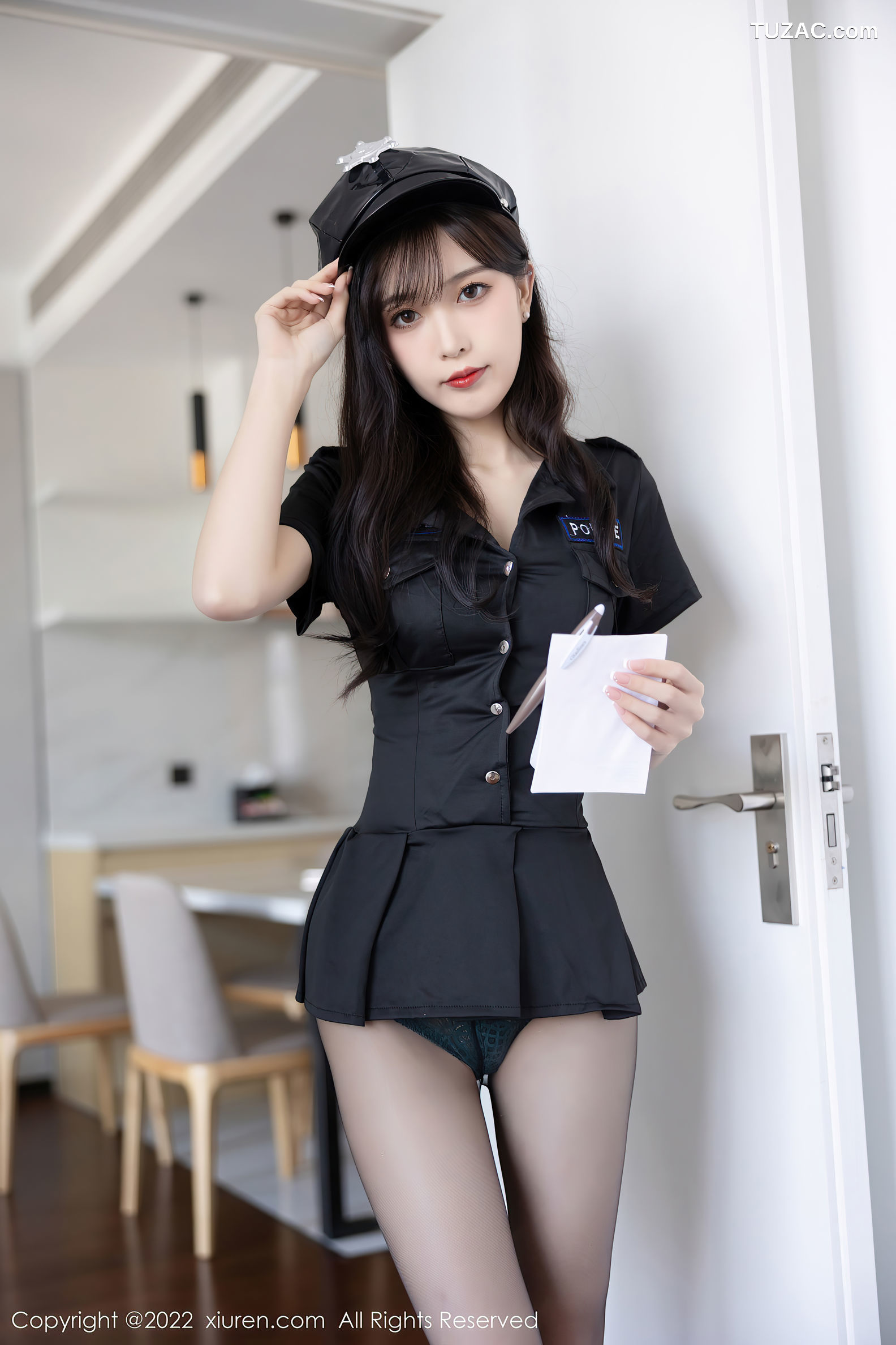 XiuRen-No.5517-林星阑-黑衫短裙警服暗绿内衣黑丝
