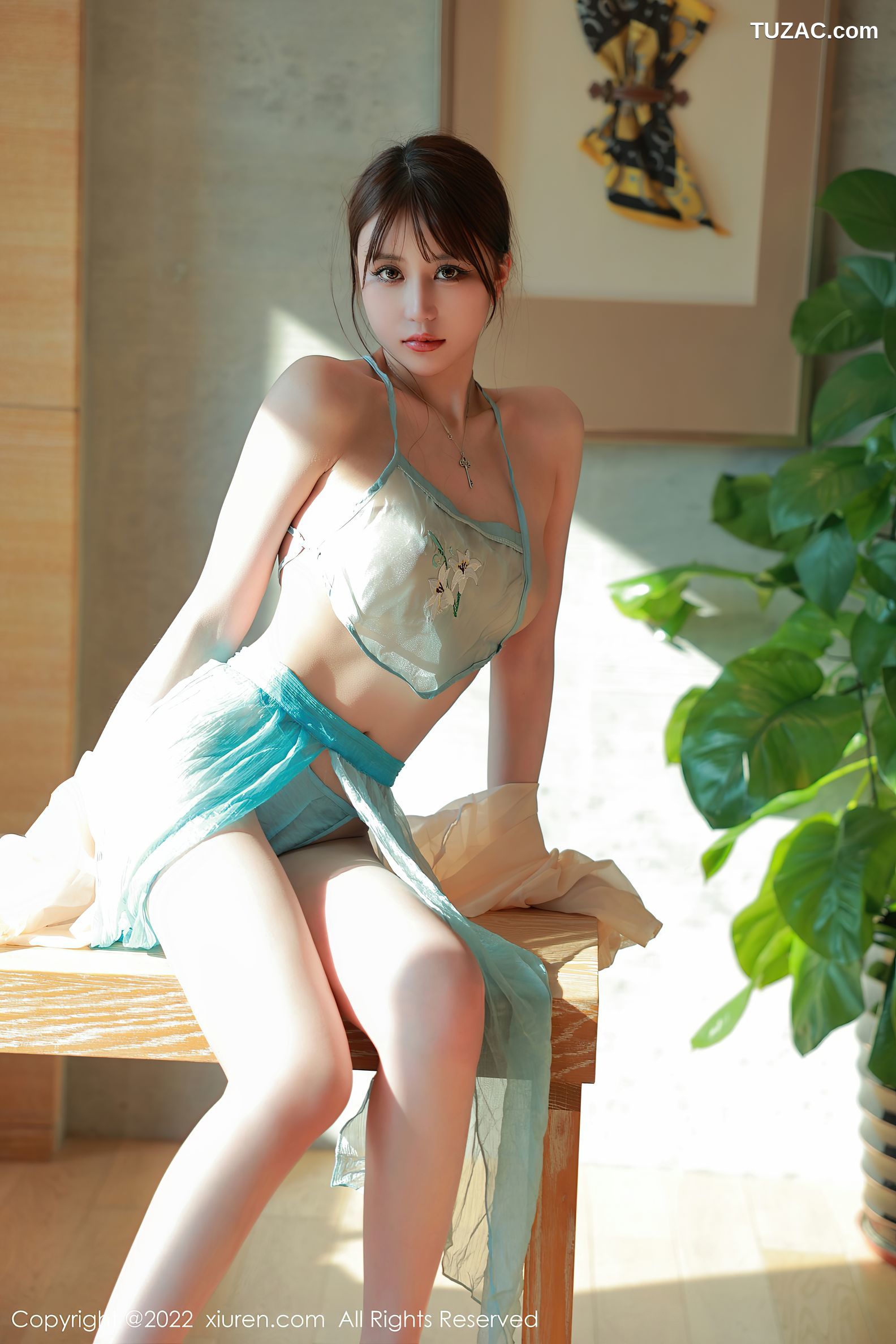 XiuRen-No.5679-甜仔-薄纱古风蓝绿肚兜短裙