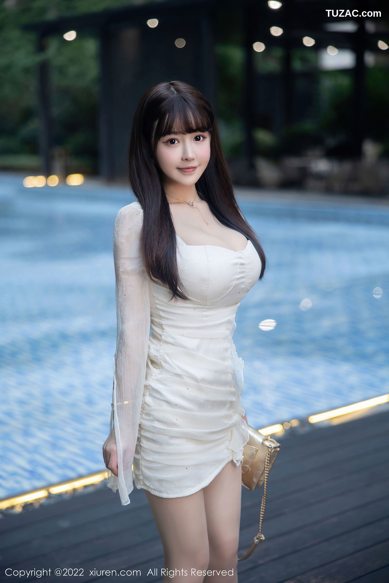 XiuRen-No.5958-朱可儿-性感白色礼裙超薄无内肉丝
