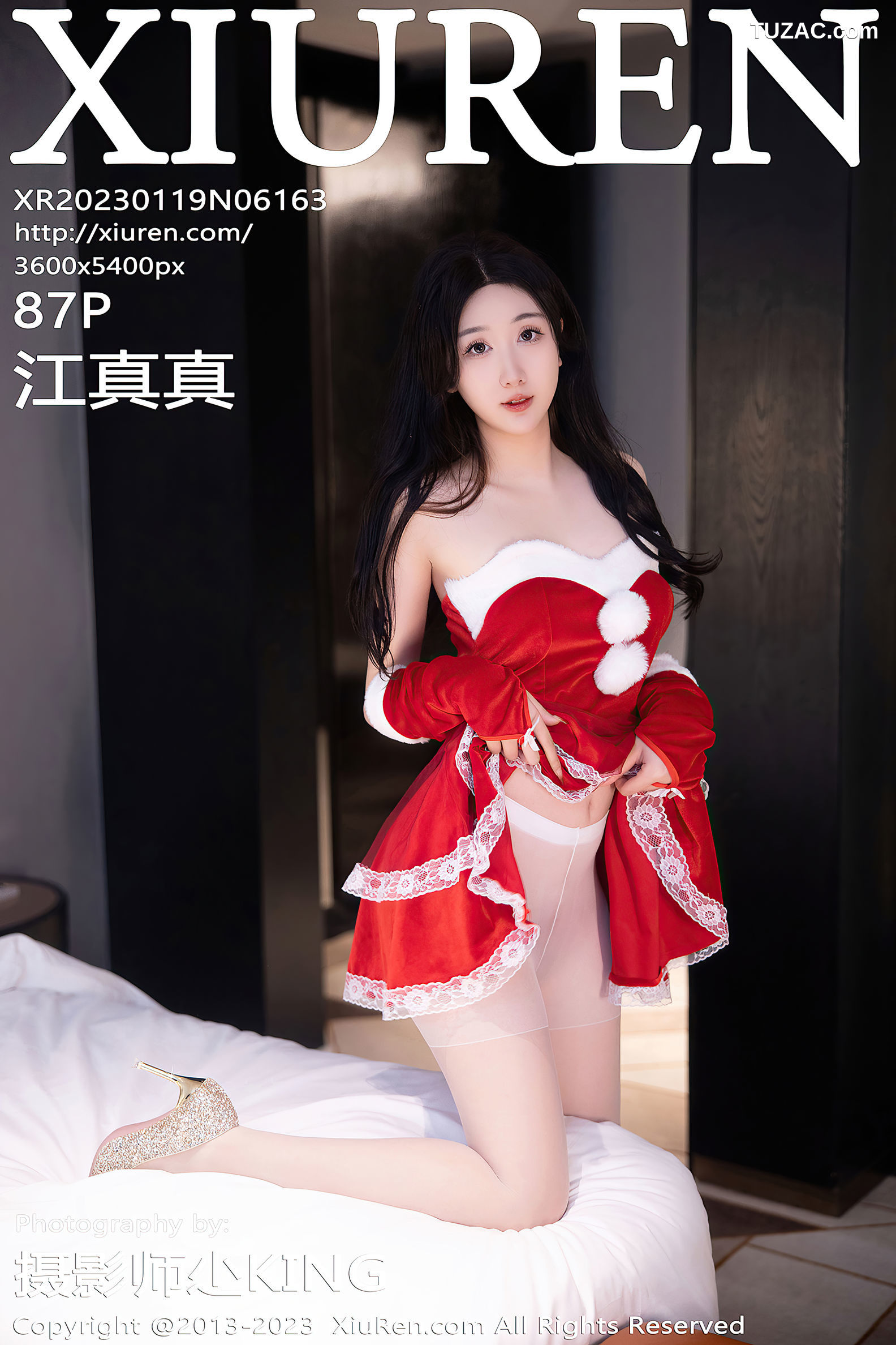 XiuRen秀人网-6163-江真真-红色贺新年服饰白色蕾丝