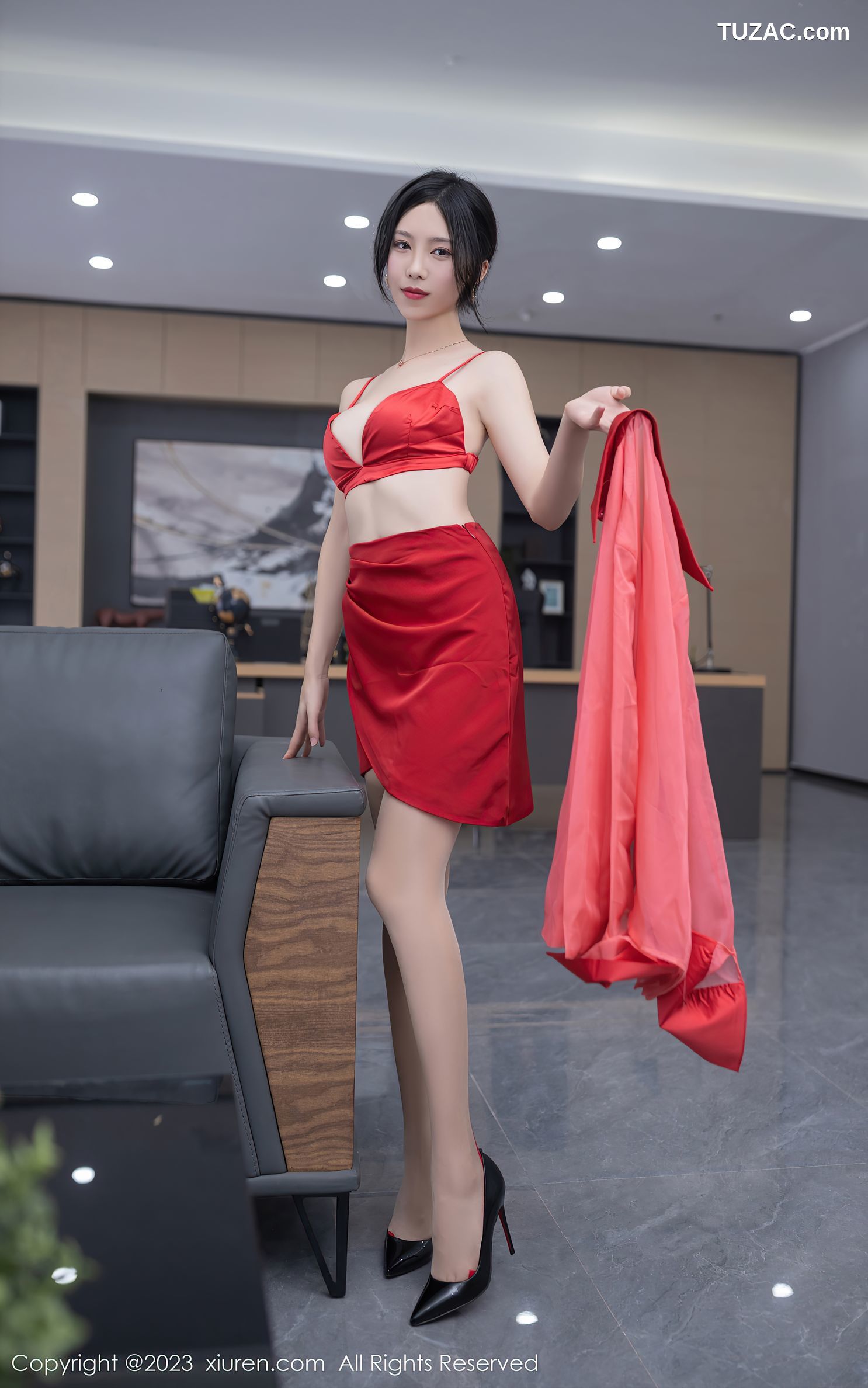 XiuRen秀人网-6189-利世-女老板角色红色薄透上衣红短裙红色内衣