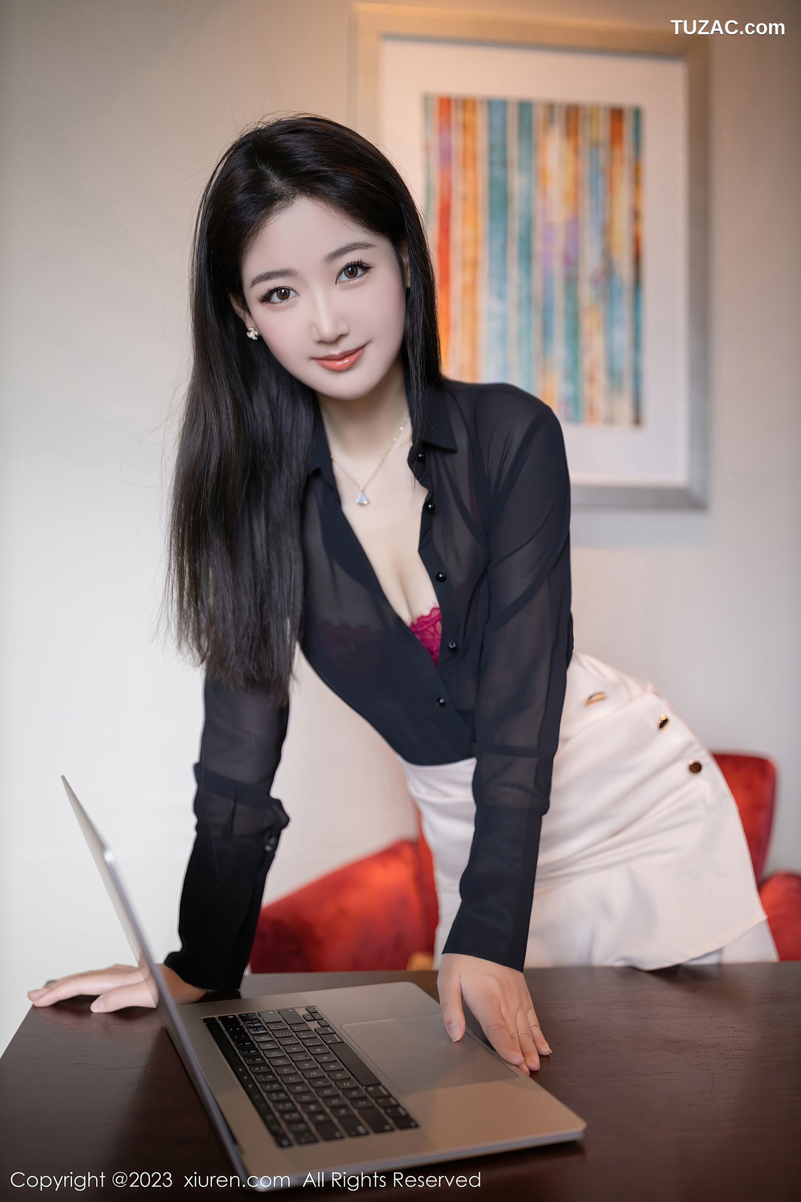 XiuRen秀人网-6223-唐安琪-同事角色OL装红色蕾丝内衣黑丝