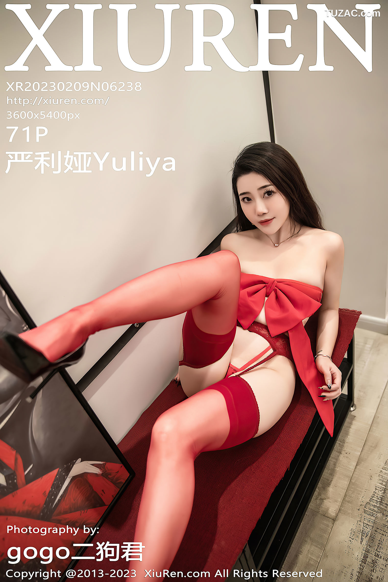 XiuRen秀人网-6238-严利娅-红色内衣服饰丝袜吊带袜