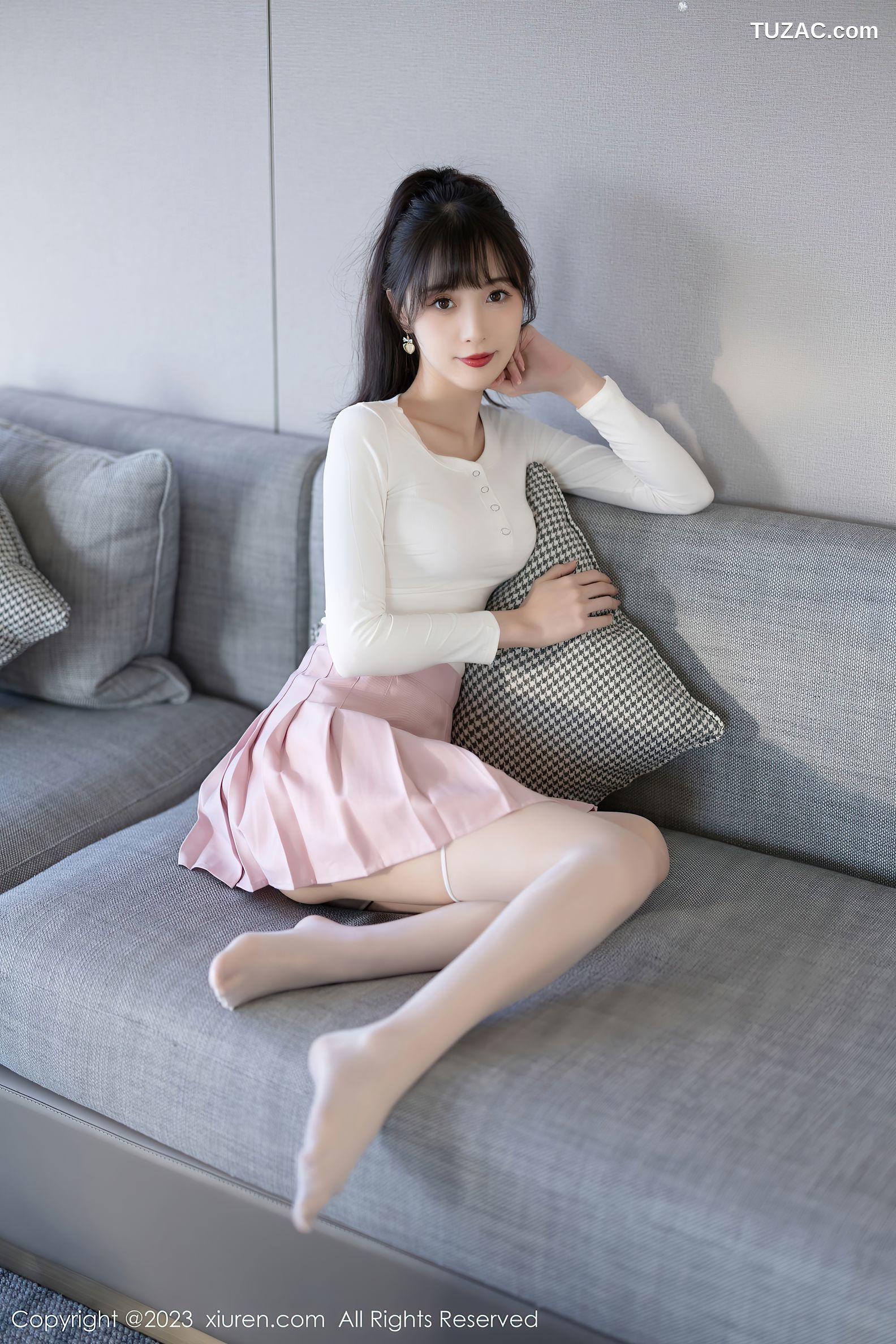 XiuRen秀人网-6263-林星阑-白色上衣粉色短裙性感内衣-2023.02.14