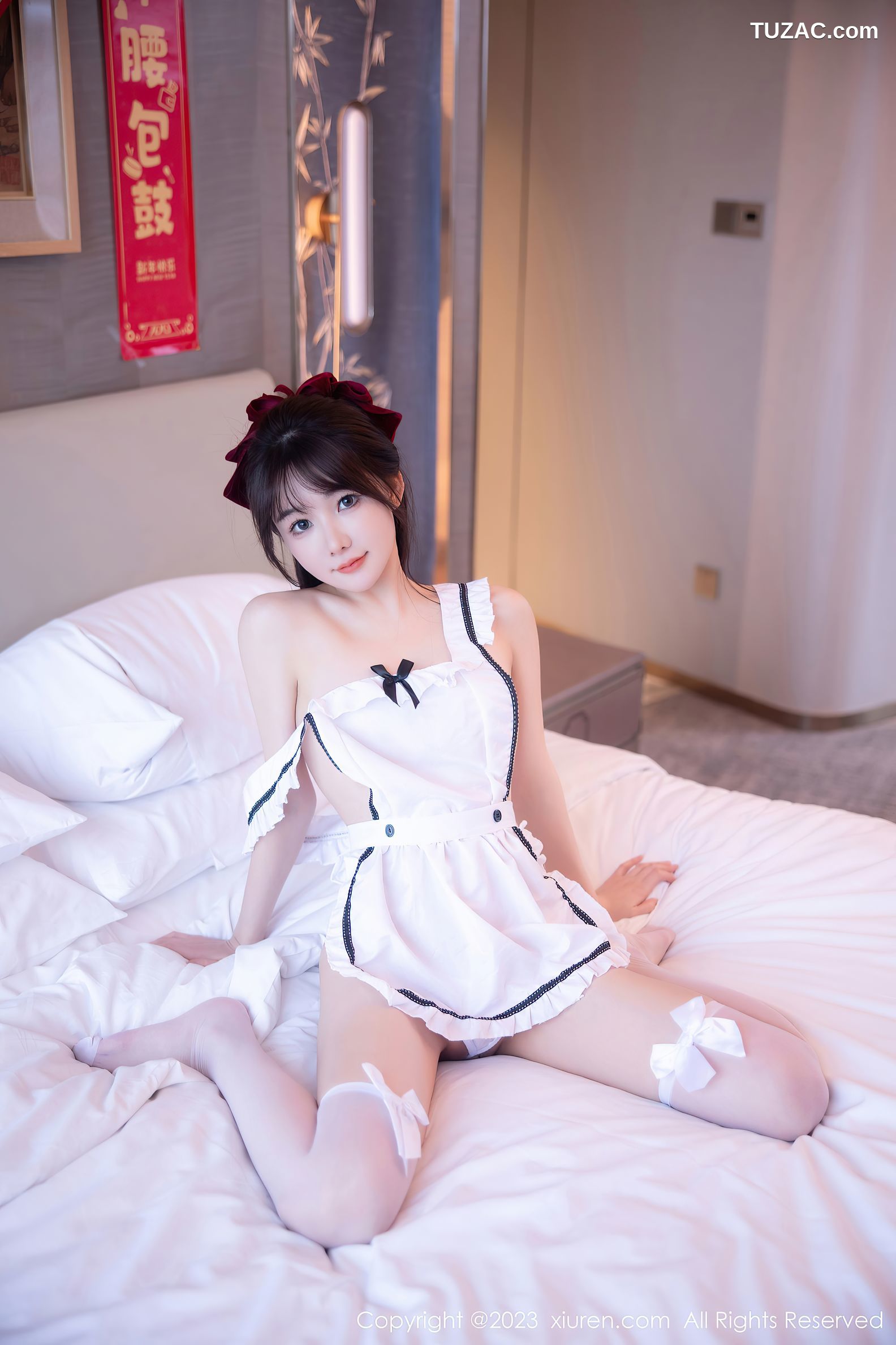 XiuRen秀人网-6299-婠婠么-性感真空白色女仆白丝袜-2023.02.21