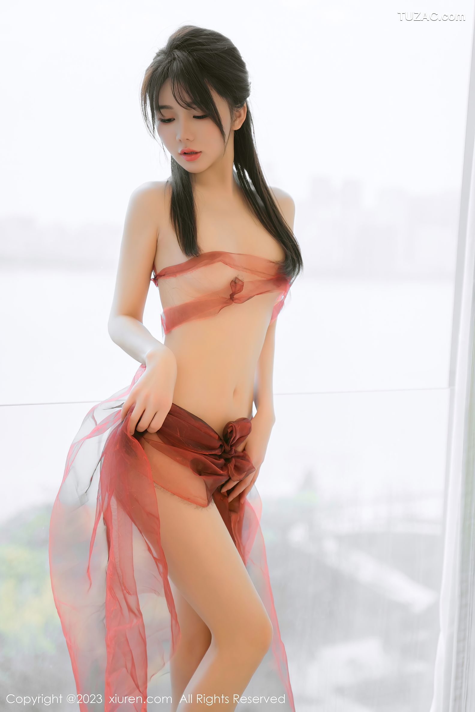 XiuRen秀人网-6348-婠婠么-性感红色轻透薄纱服饰-2023.03.02