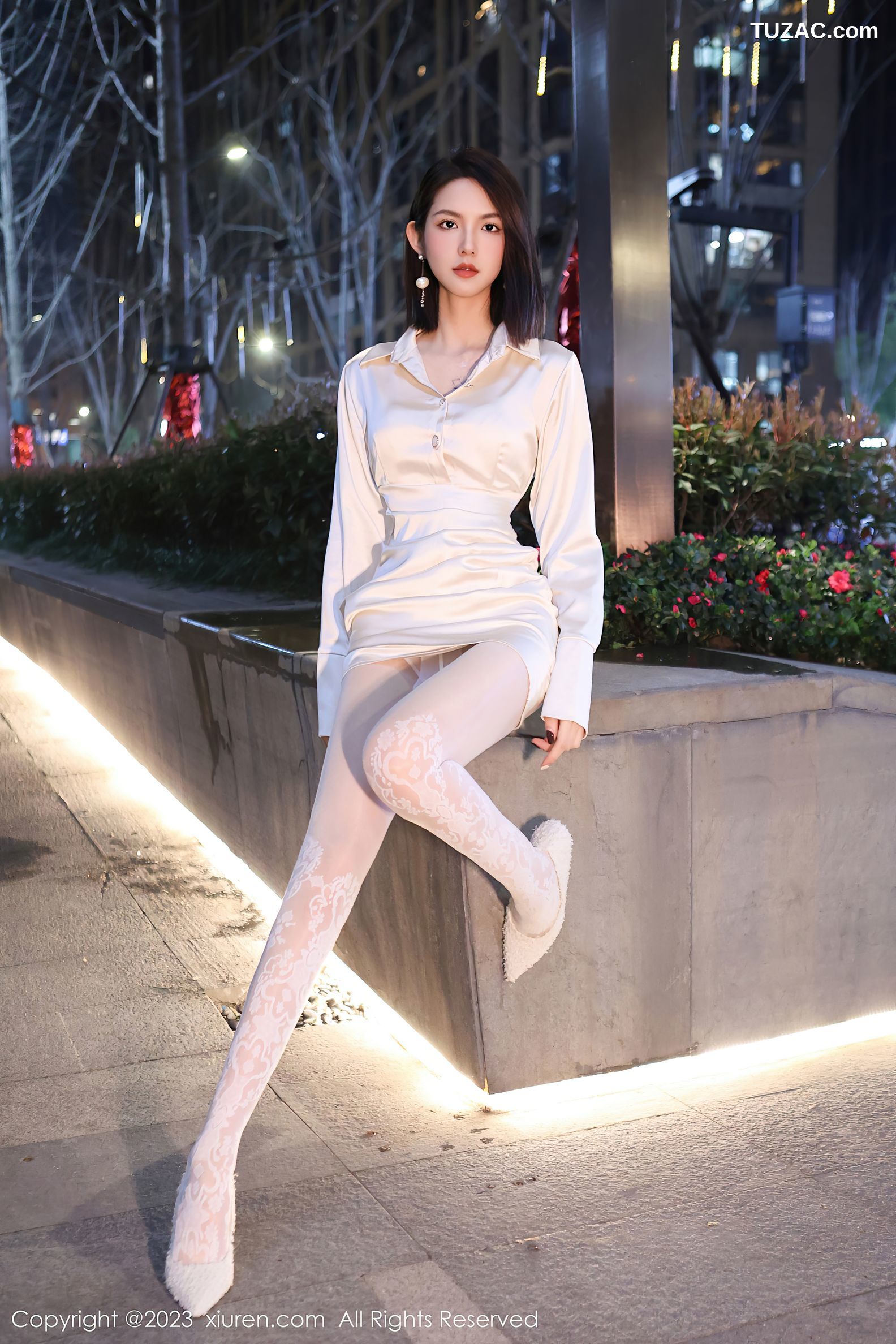 XiuRen秀人网-6393-乔一一-米色连衣短裙白色内衣-2023.03.10