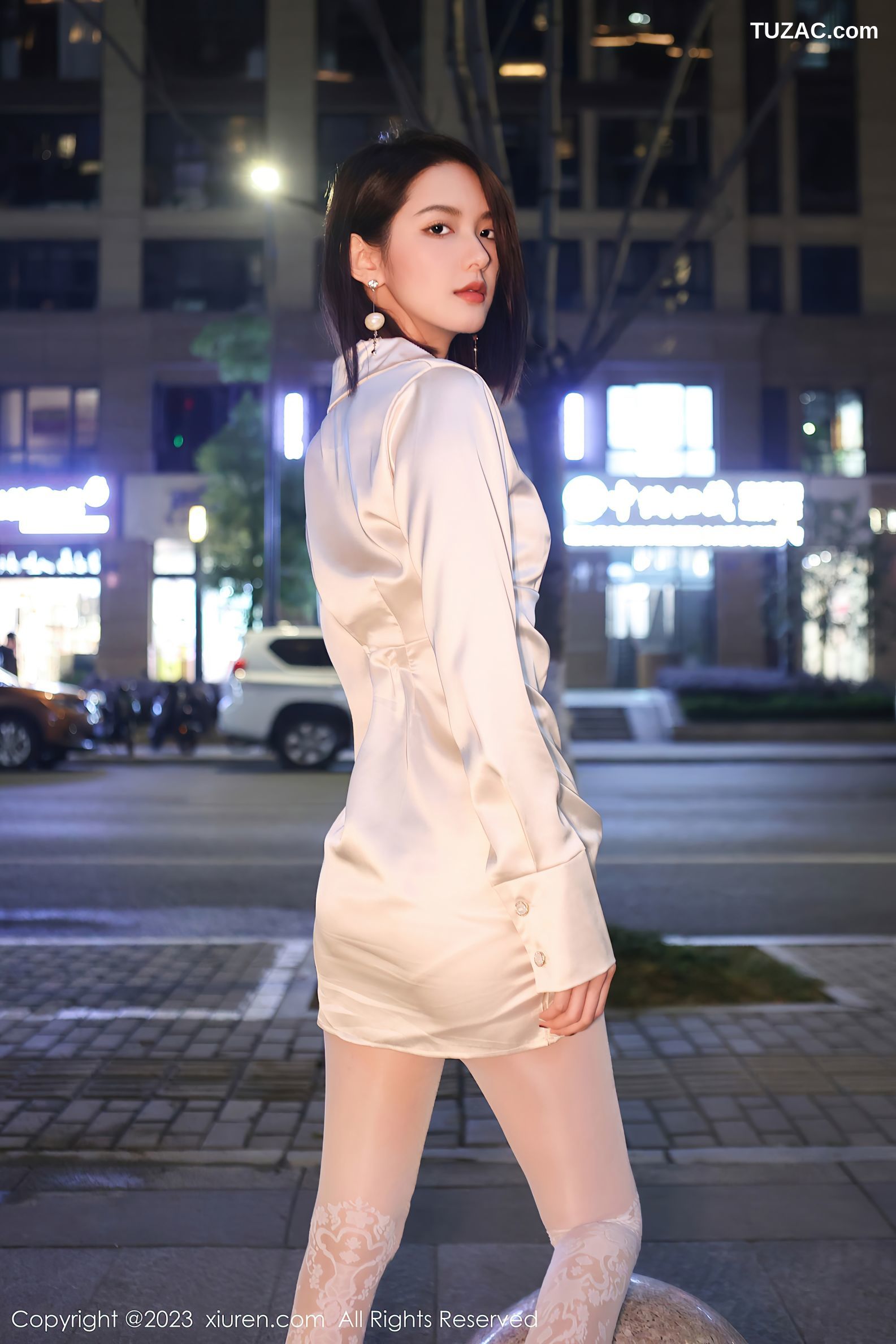 XiuRen秀人网-6393-乔一一-米色连衣短裙白色内衣-2023.03.10