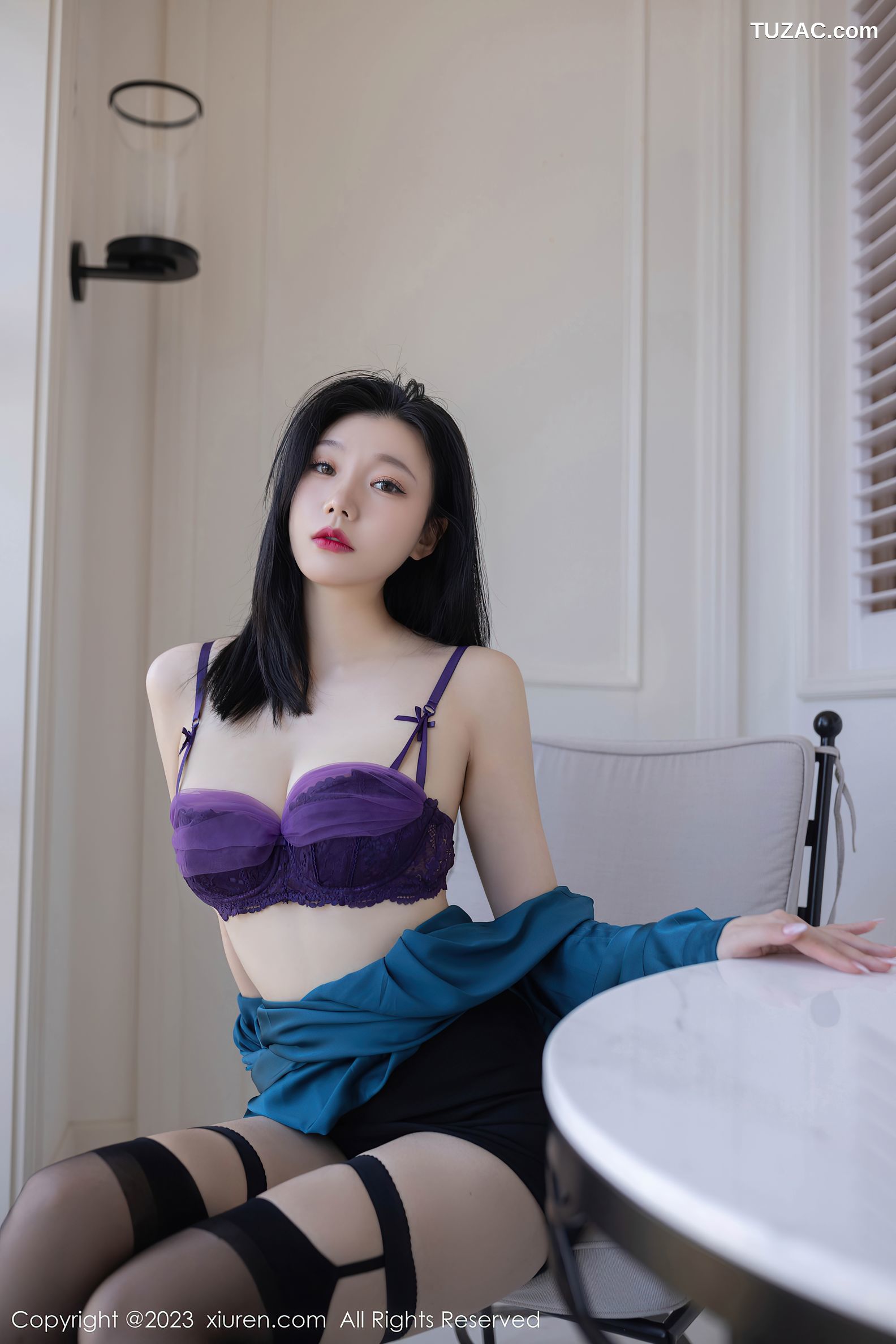 XiuRen秀人网-6413-安然Anran-蓝色上衣黑短裙紫色内衣-2023.03.14