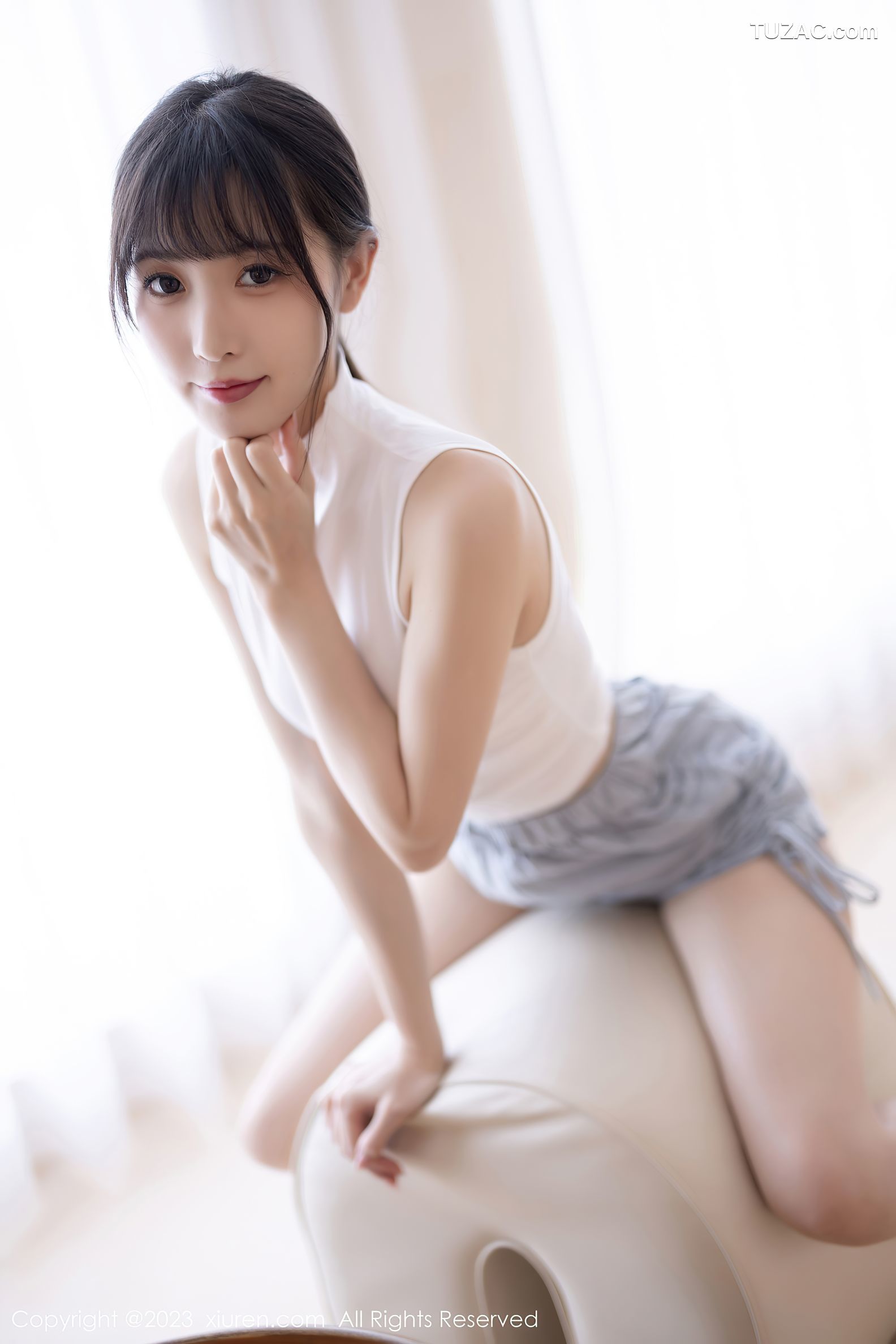 XiuRen秀人网-6455-林星阑-蓝灰色连衣短裙米色蕾丝内衣-2023.03.22