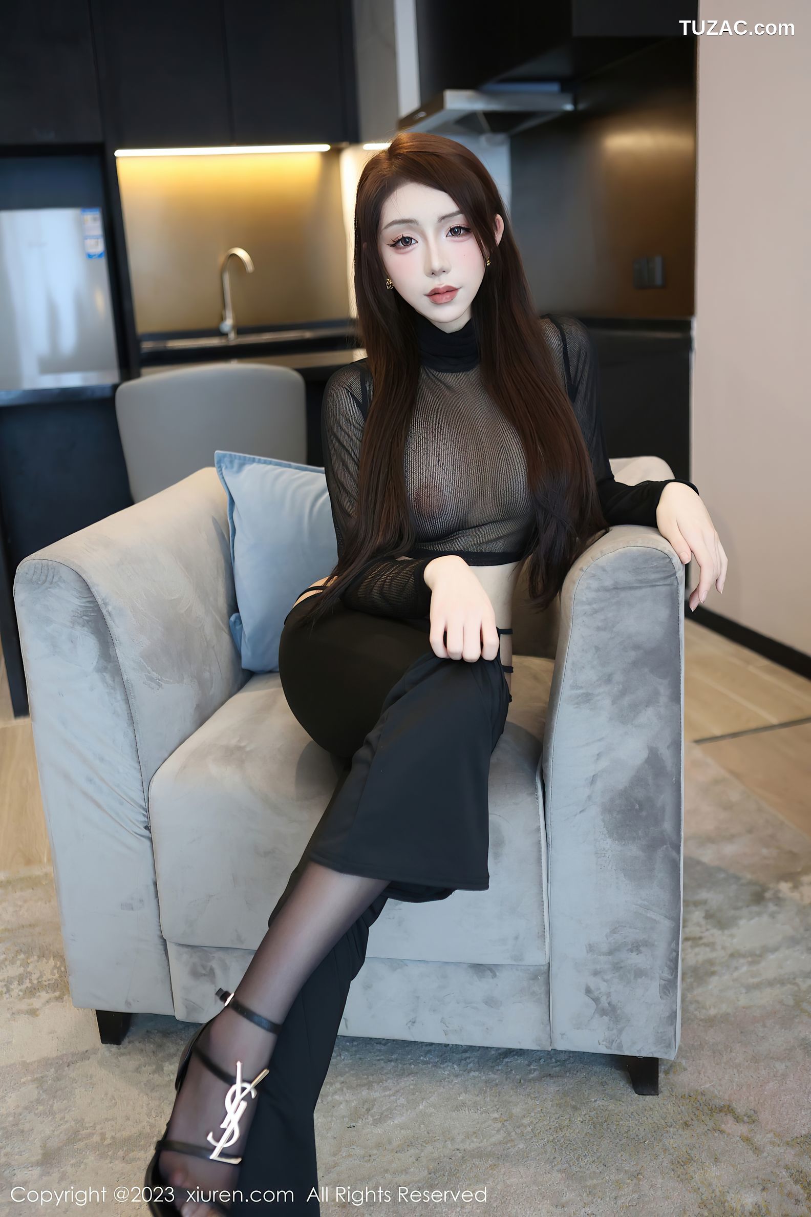 XiuRen秀人网-6496-金幼汐Vivian-性感黑色薄纱黑长裤-2023.03.30