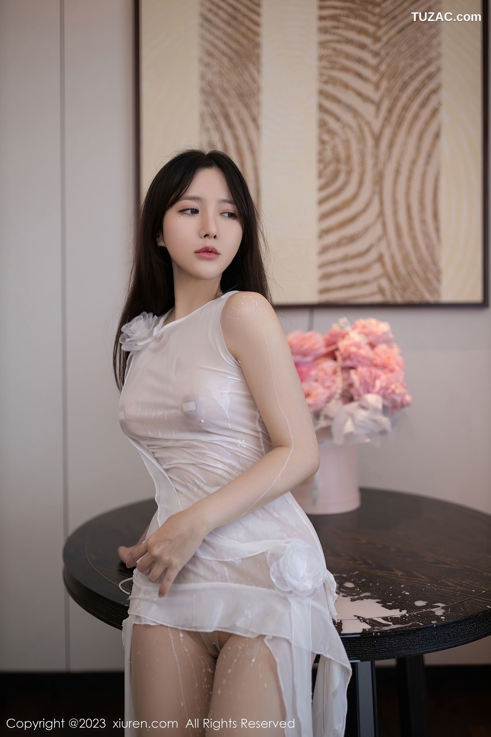 XiuRen秀人网-6512-鱼子酱Fish-白色轻透服原色丝袜湿身-2023.03.31
