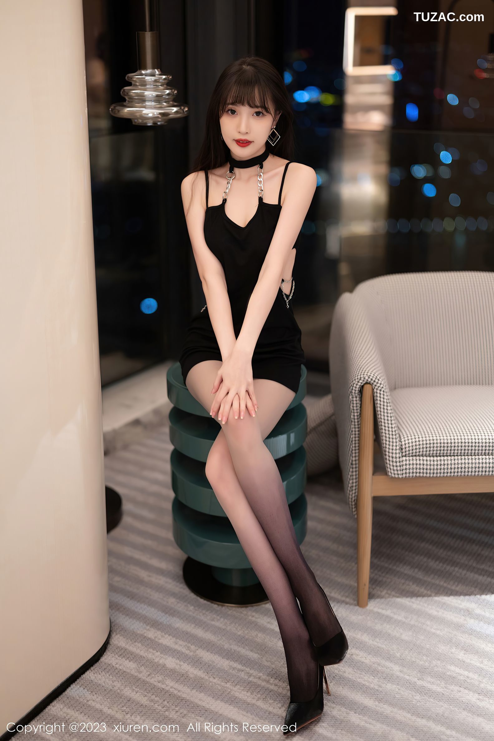 XiuRen秀人网-6565-林星阑-黑色连身短裙渐变色灰丝-2023.04.12