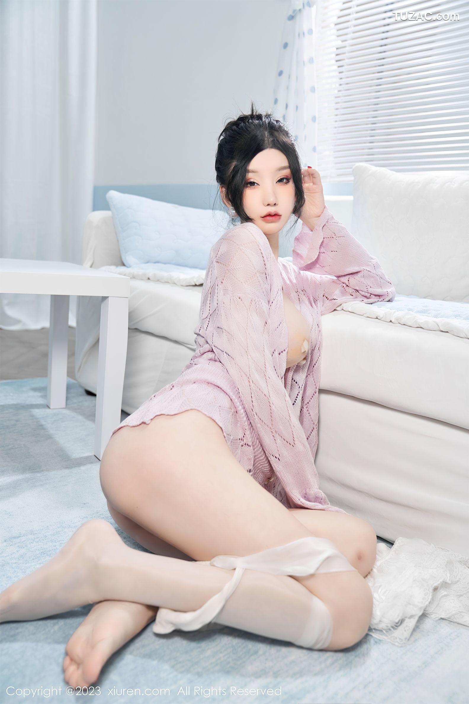 XiuRen秀人网-6580-周于希Sally-粉色服饰超薄肉丝豪乳遮点-2023.04.14