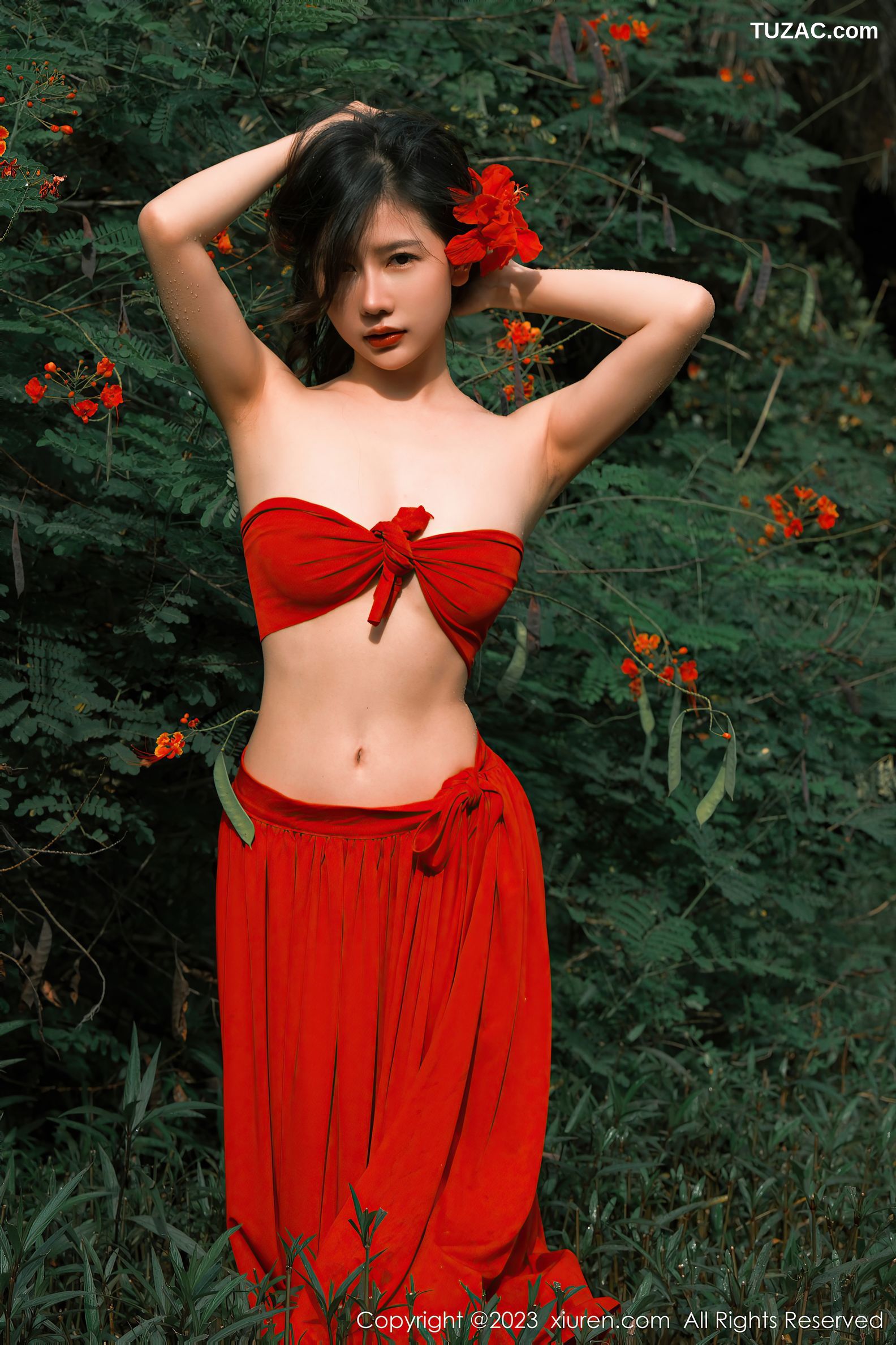 XiuRen秀人网-6617-尹甜甜-红色抹胸服白色内裤-2023.04.23