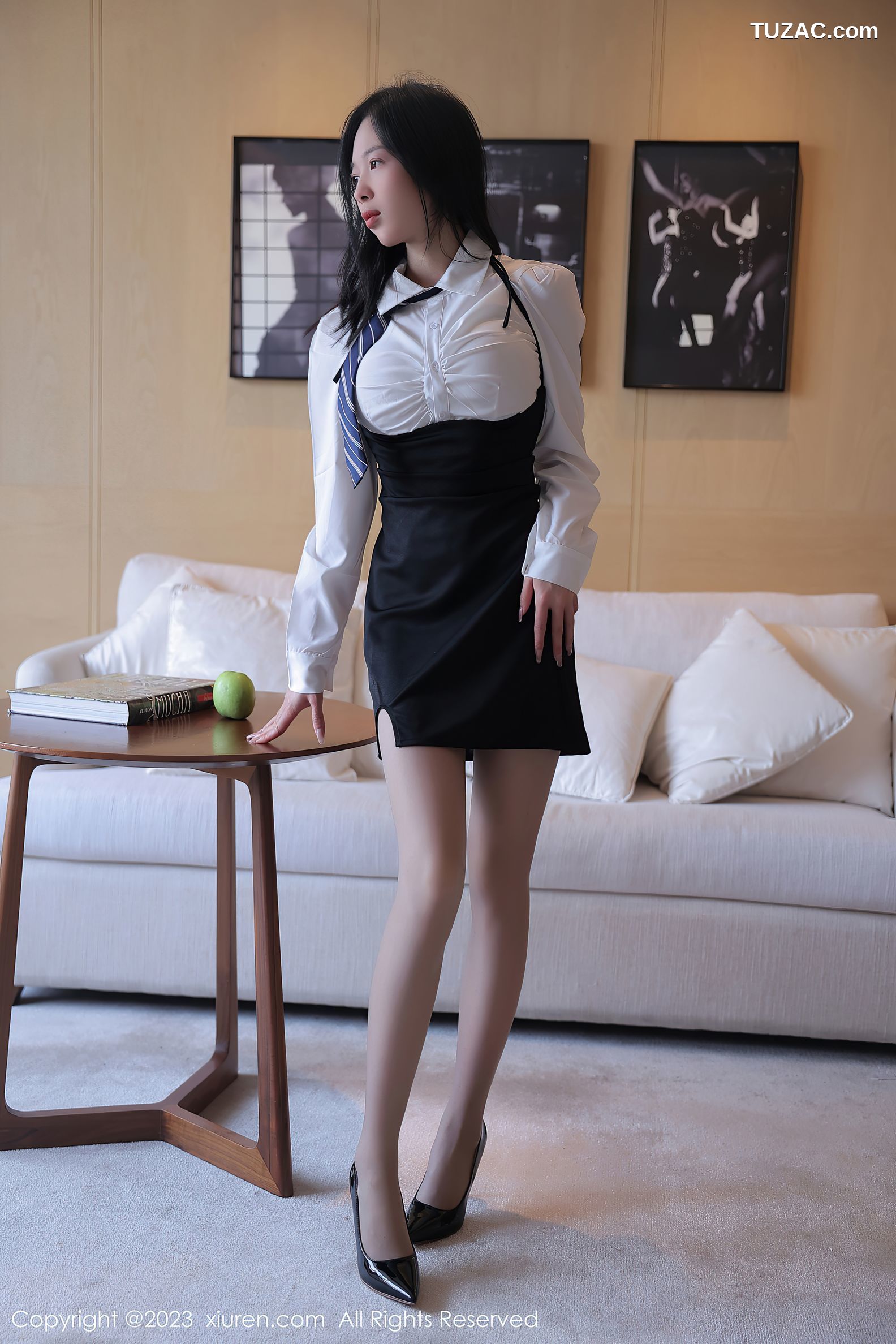 XiuRen秀人网-6675-茜茜Kimi-白T黑短裙白蕾丝内衣-2023.05.05