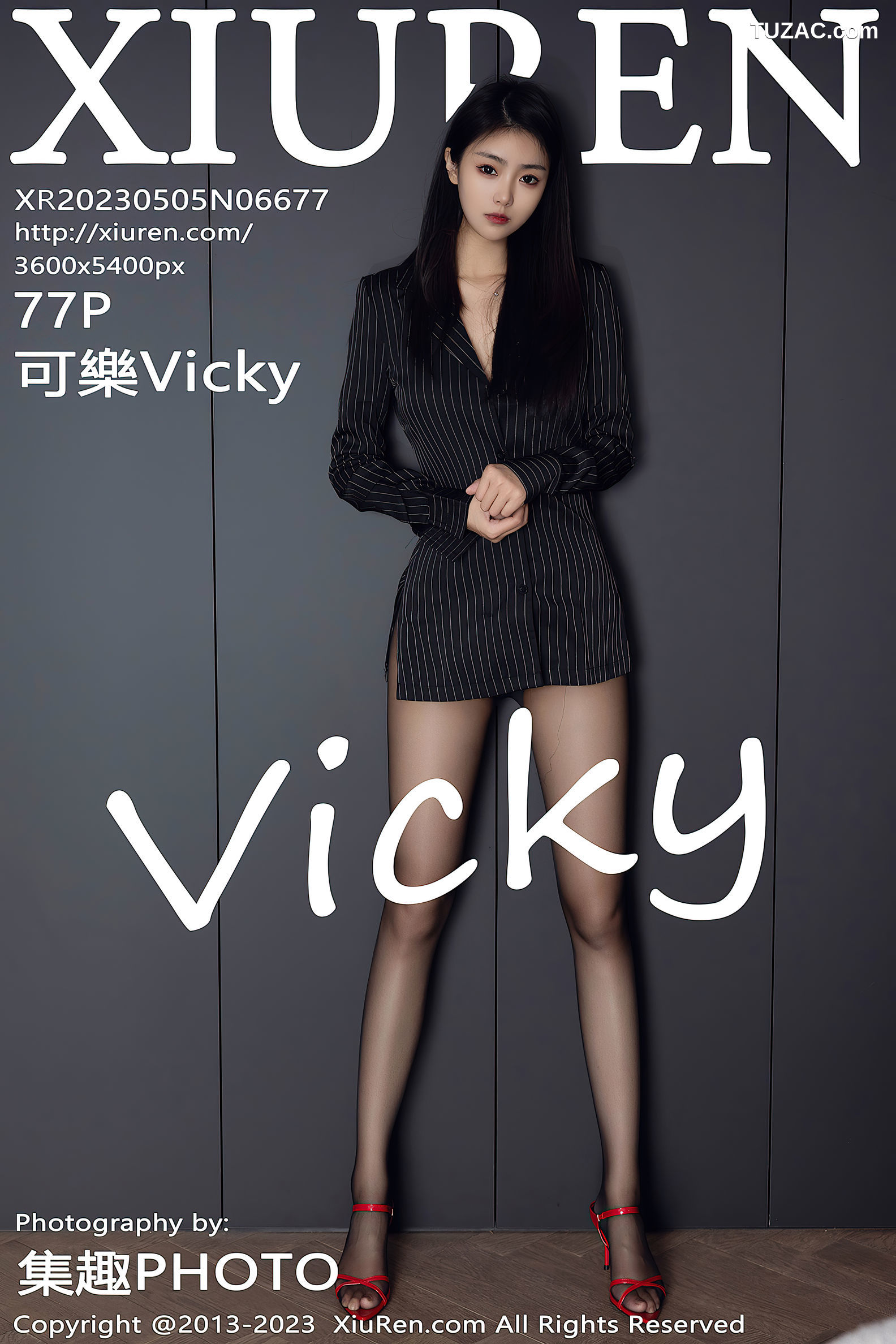XiuRen秀人网-6677-可乐Vicky-黑色条纹上衣超薄黑丝-2023.05.05