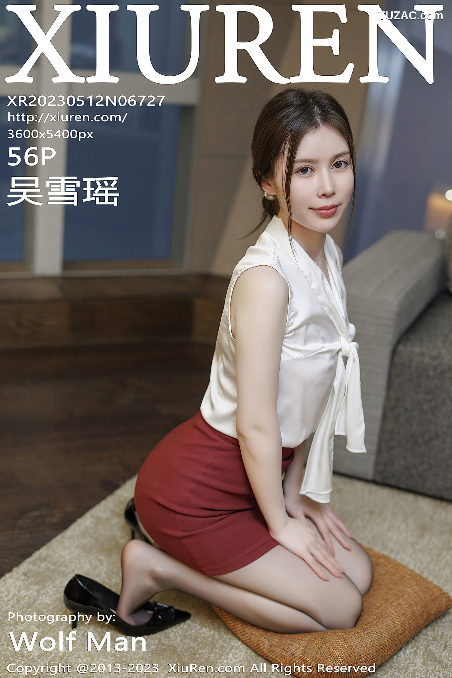 XiuRen秀人网-6727-吴雪瑶-白色上衣暗红短裙性感内衣-2023.05.12