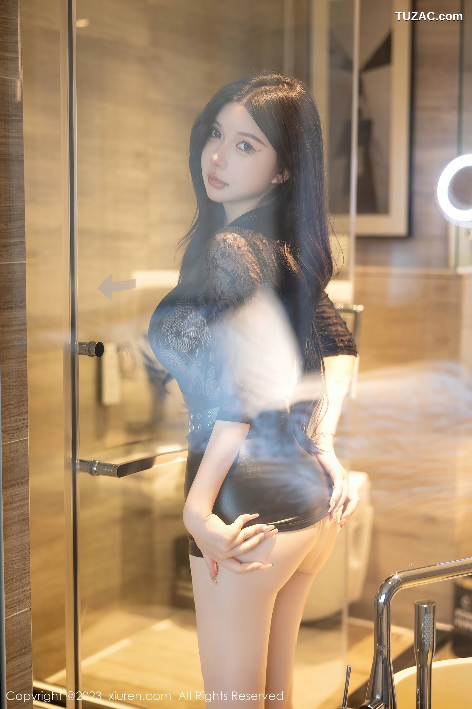 XiuRen秀人网-6810-林珊珊-黑色蕾丝连衣裙原色丝袜-2023.05.26