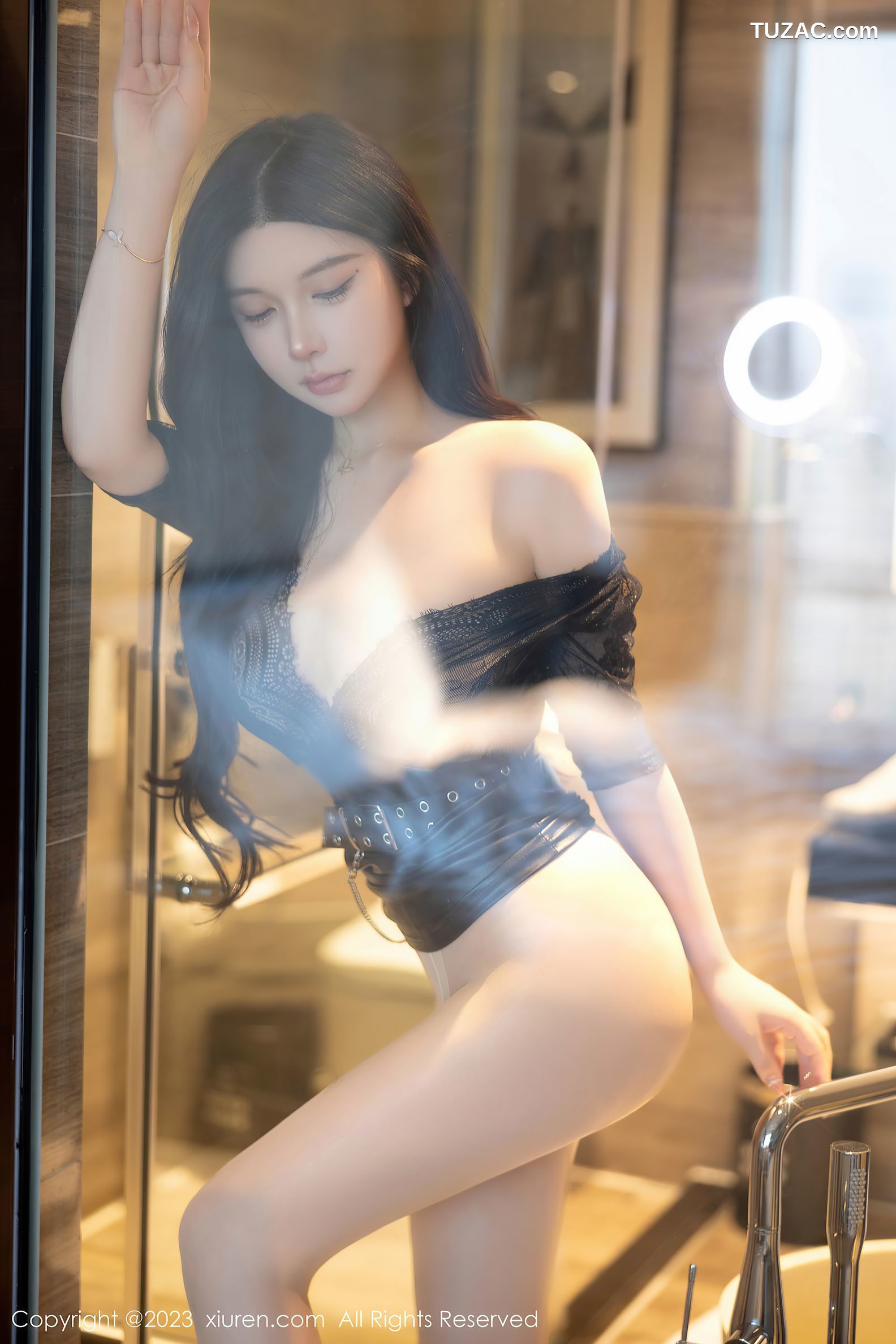 XiuRen秀人网-6810-林珊珊-黑色蕾丝连衣裙原色丝袜-2023.05.26