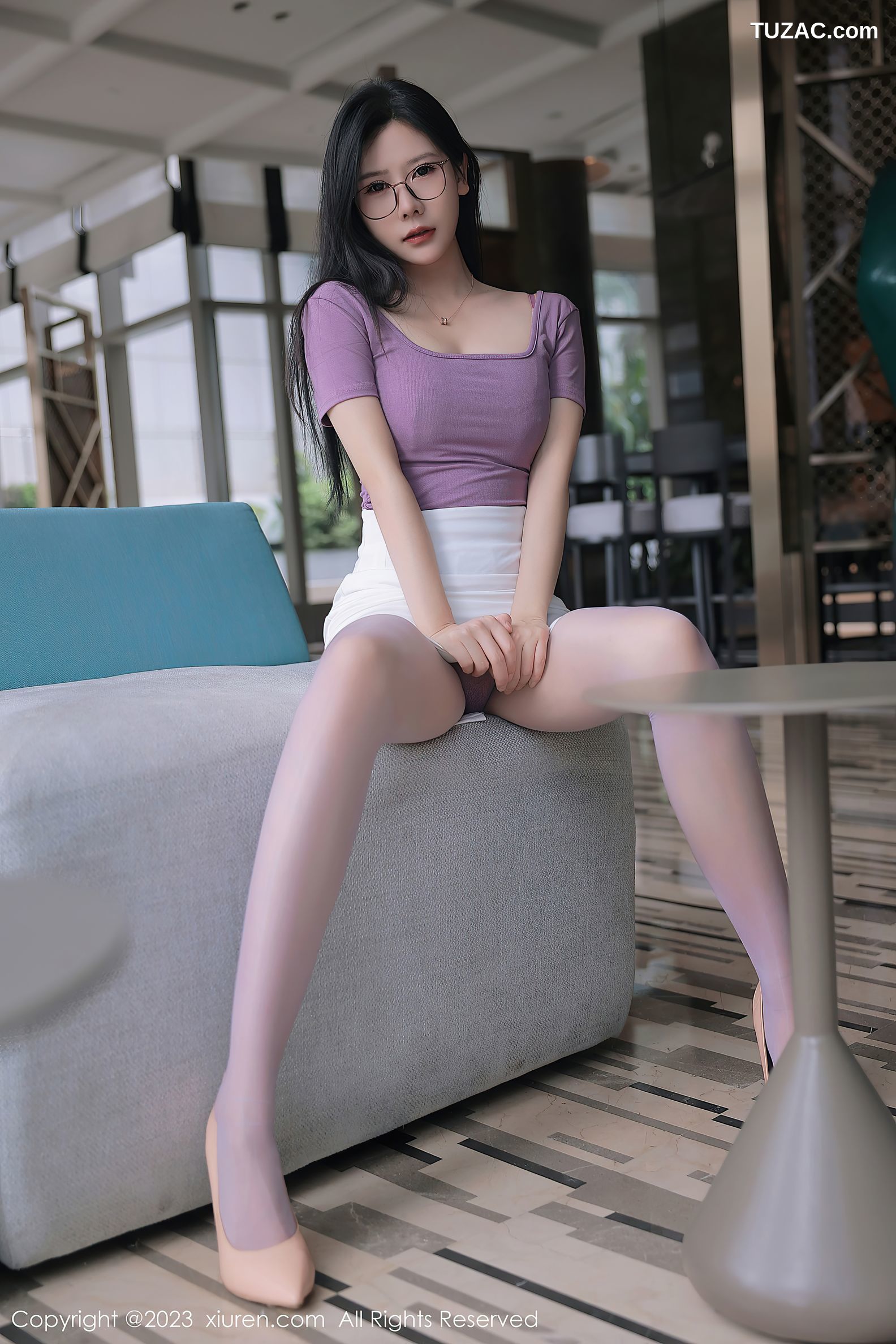XiuRen秀人网-6865-尹甜甜-泰国旅拍淡红蕾丝内衣紫色丝袜-2023.06.06