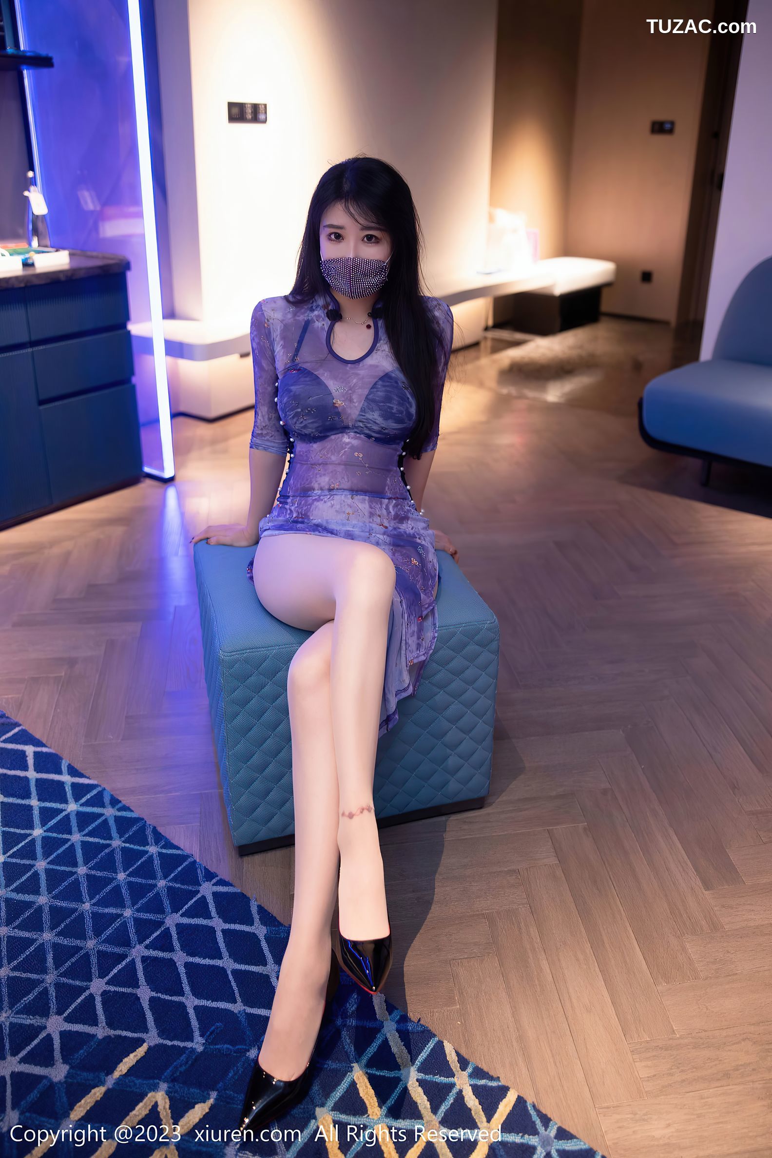 XiuRen秀人网-6876-司柠-浴室紫色连衣长裙超薄肉丝-2023.06.08