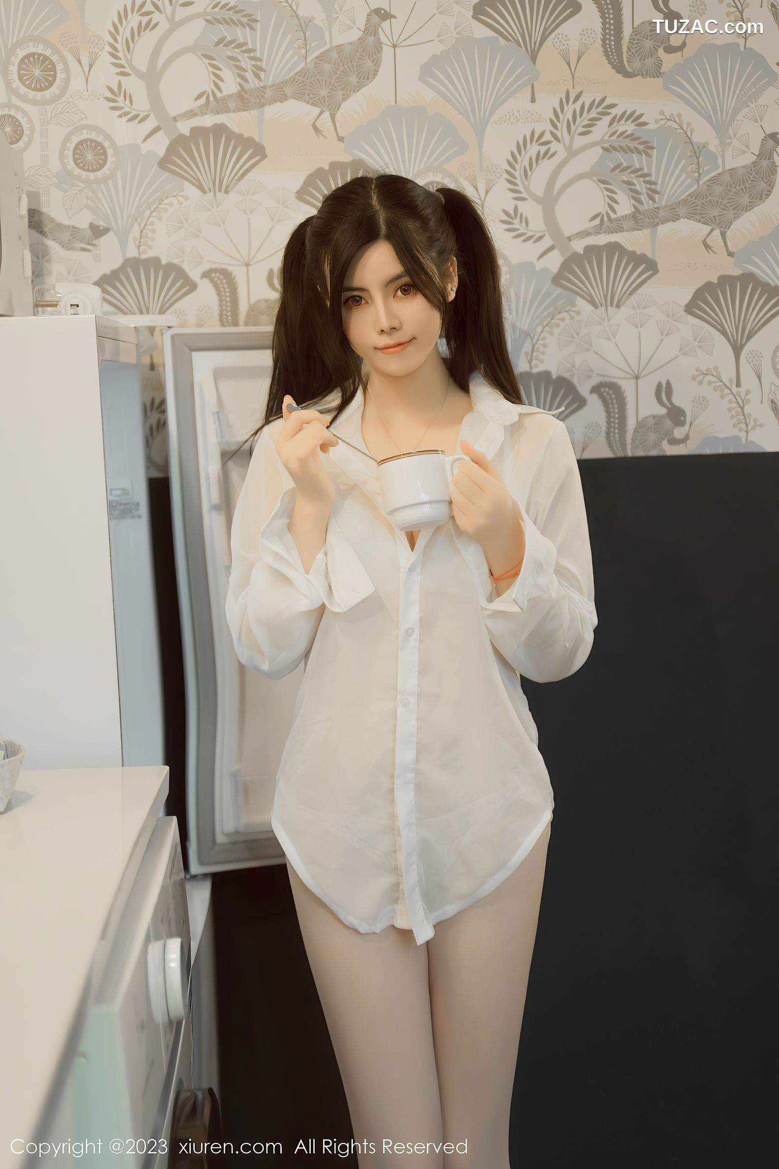 XiuRen秀人网-6896-白甜-薄透白衬衫白色蕾丝内衣-2023.06.12