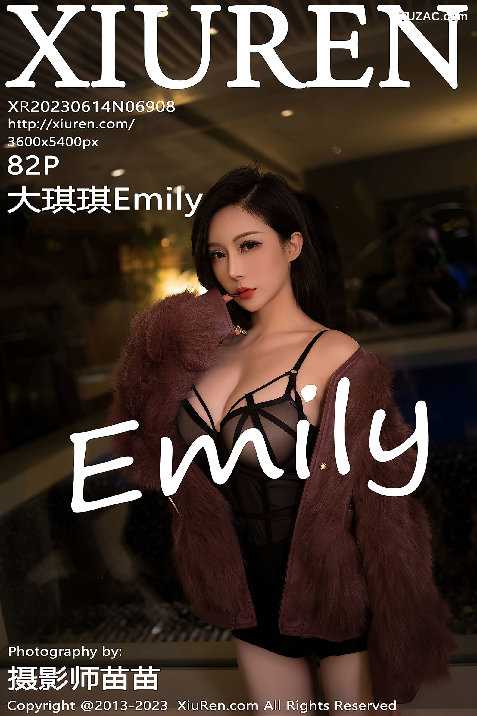 XiuRen秀人网-6908-大琪琪Emily-红灰毛衣黑色情趣内衣-2023.06.14