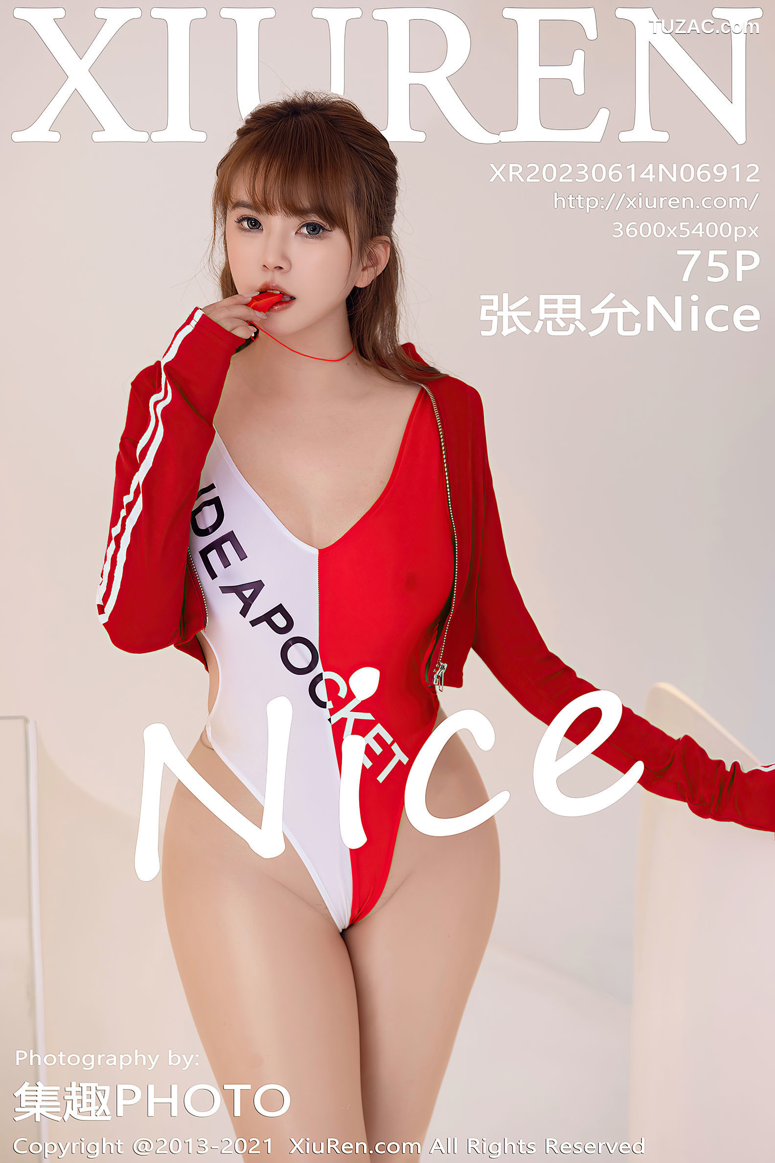 XiuRen秀人网-6912-张思允Nice-红色高开叉服饰超薄肉丝-2023.06.14