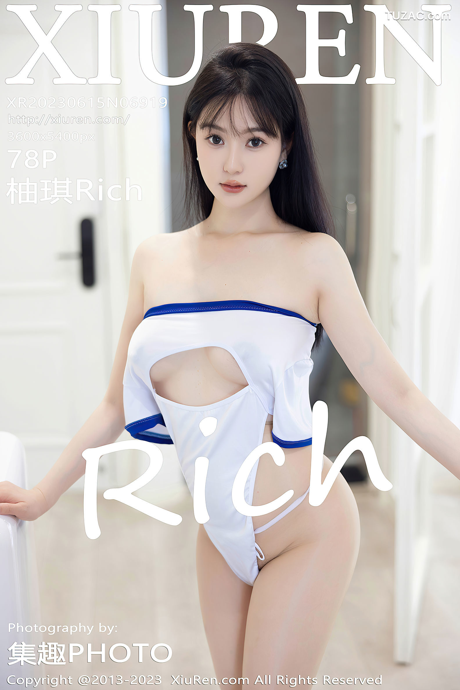 XiuRen秀人网-6919-柚琪Rich-白色轻透高开叉服原色丝袜-2023.06.15