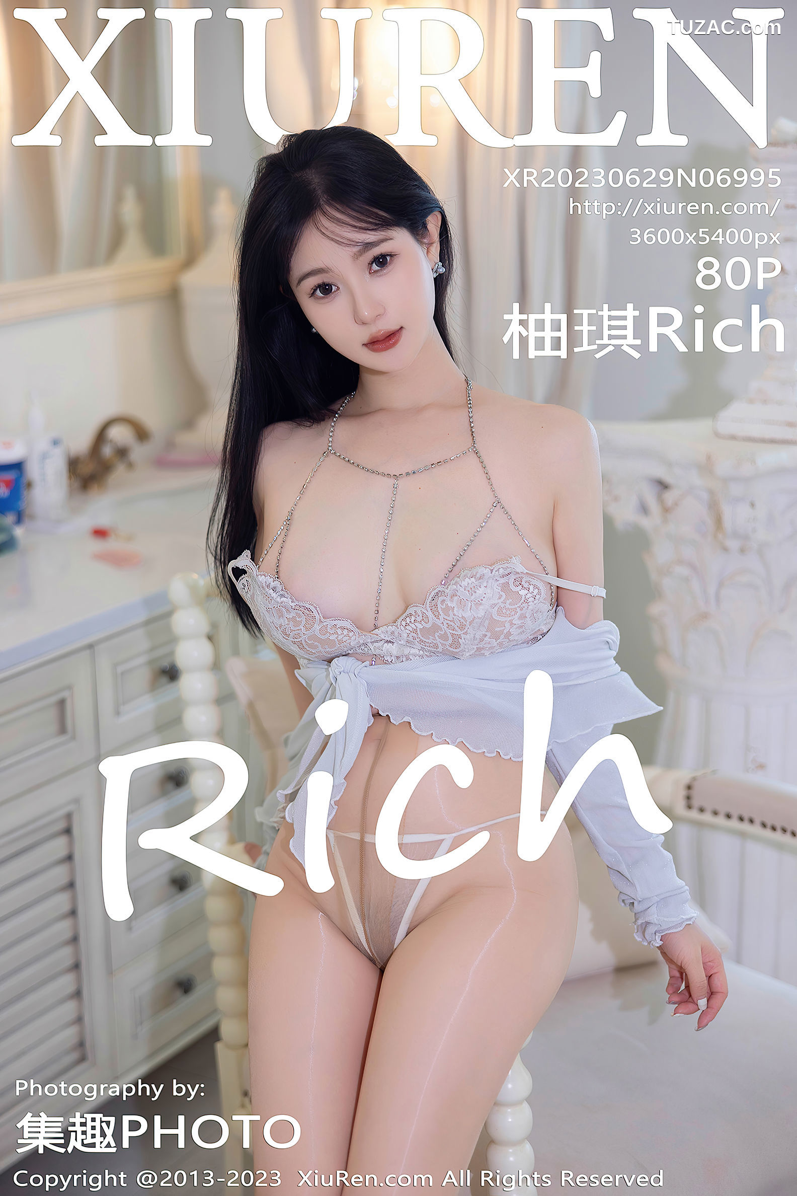 XiuRen秀人网-6995-柚琪Rich-白色蕾丝内衣超薄肉丝-2023.06.29