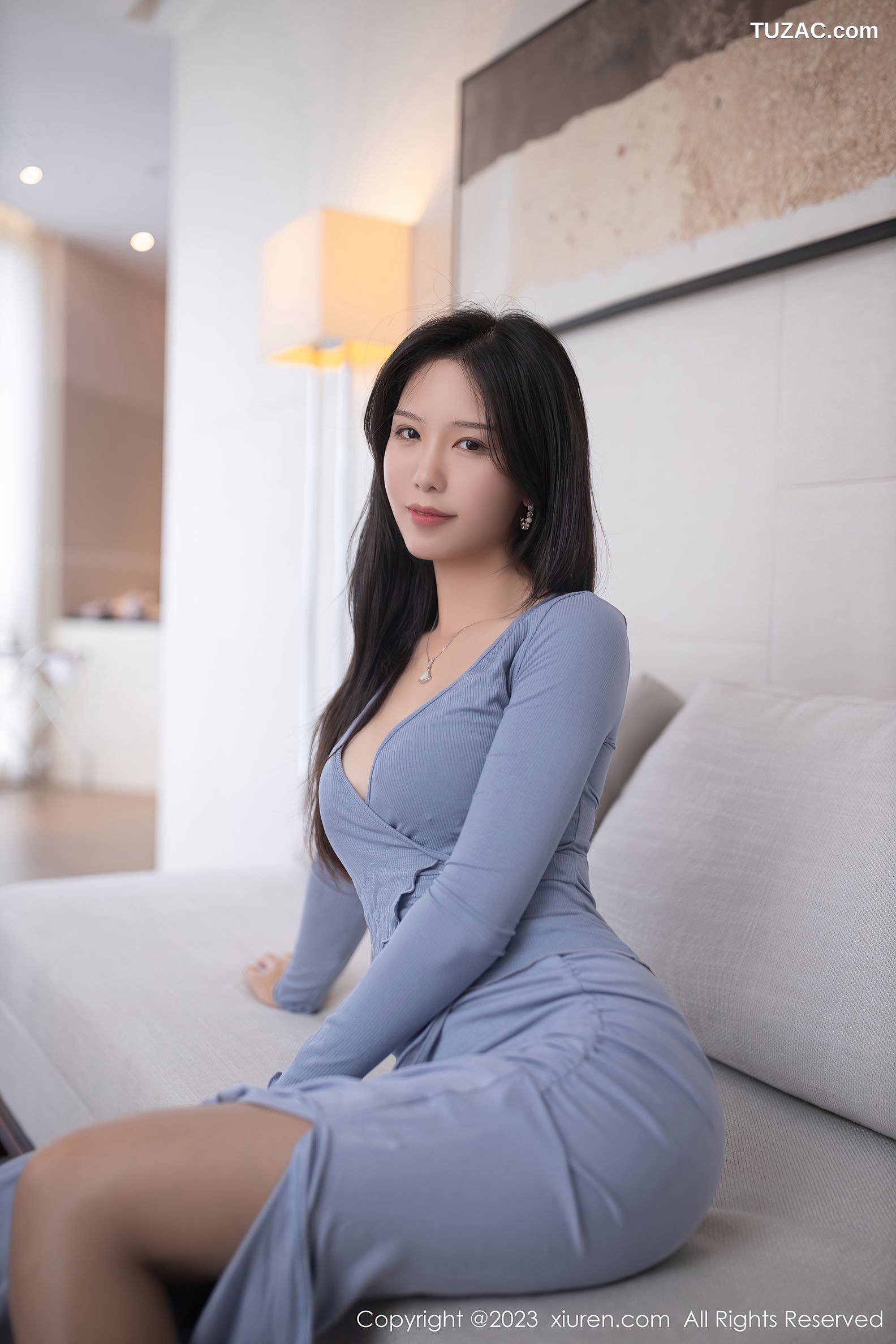 XiuRen秀人网-7138-利世-蓝色连衣裙深灰蓝蕾丝内衣-2023.07.26
