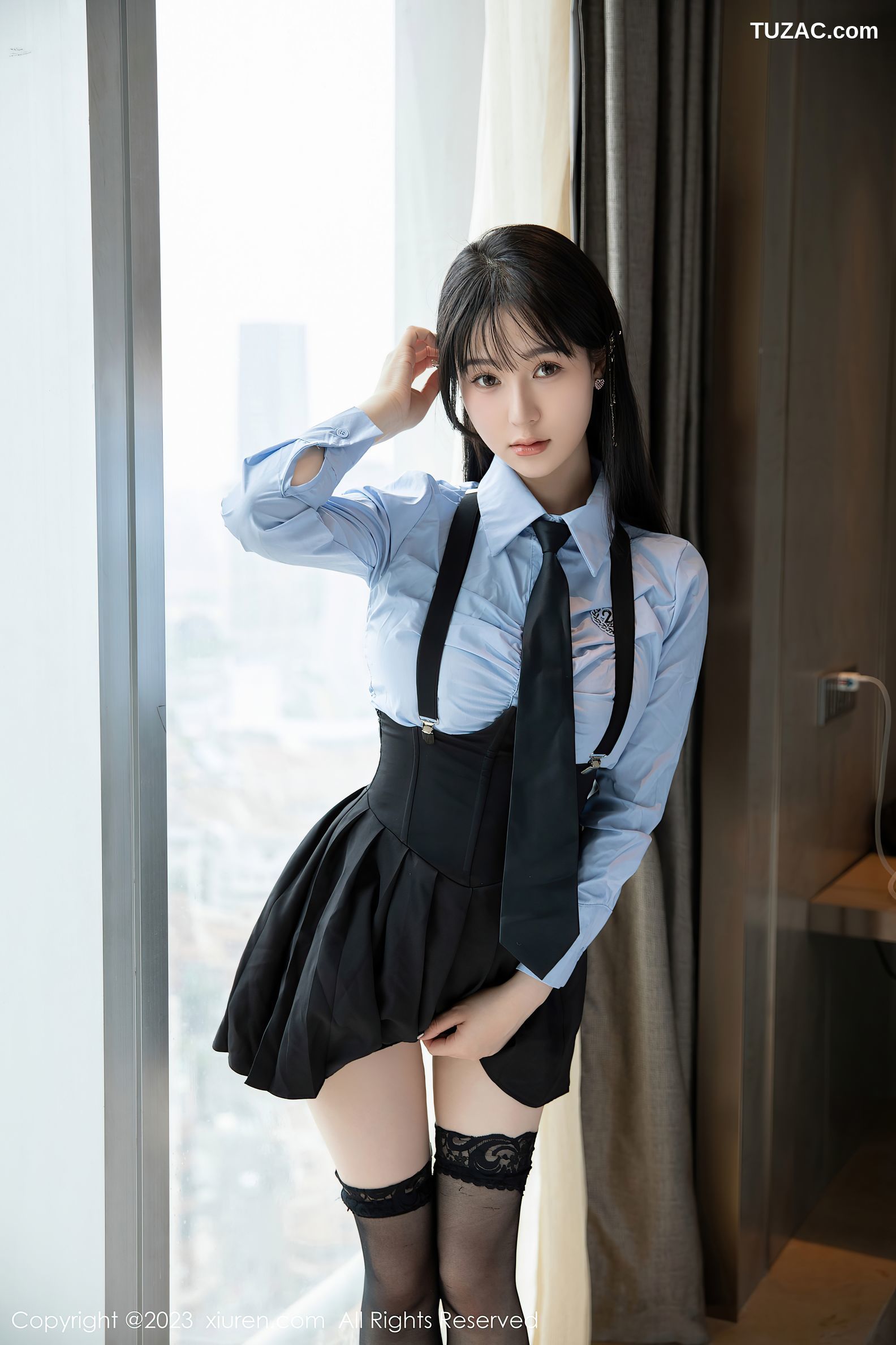 XiuRen秀人网-7140-柚琪Rich-蓝衫黑裙学生装黑丝-2023.07.26
