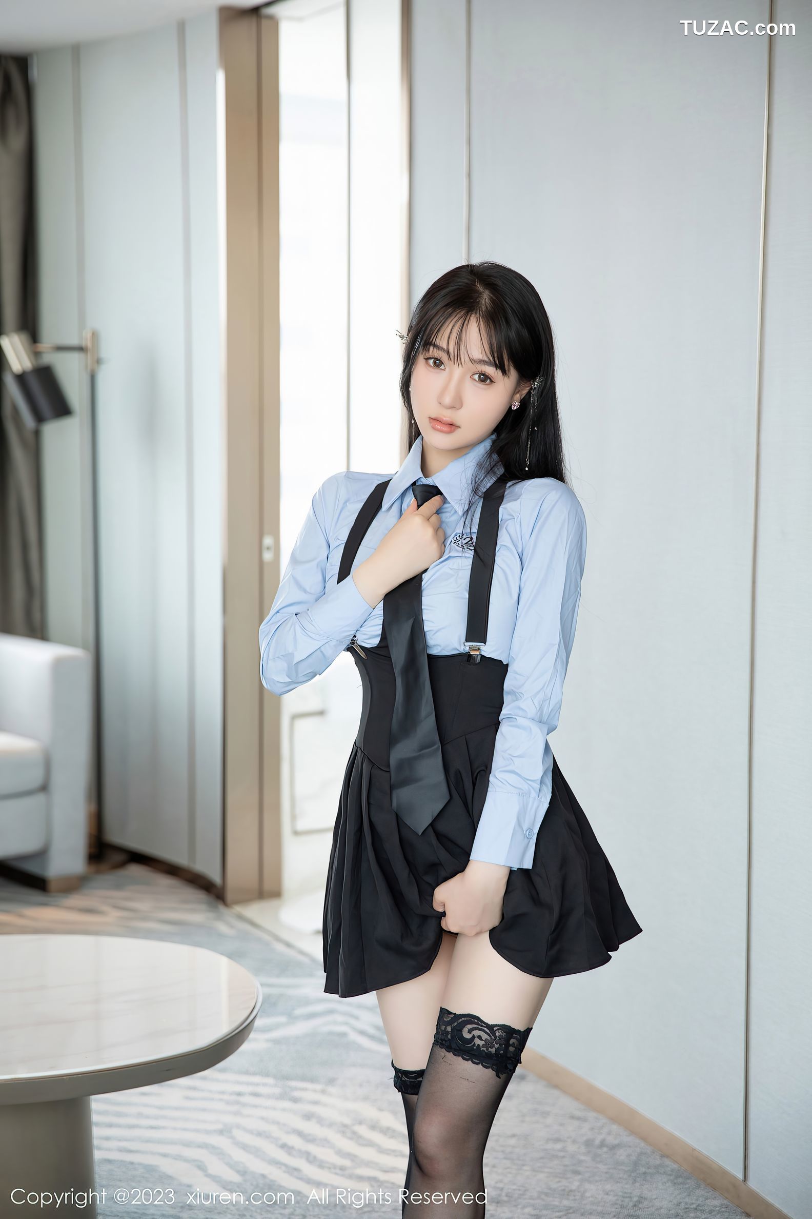 XiuRen秀人网-7140-柚琪Rich-蓝衫黑裙学生装黑丝-2023.07.26