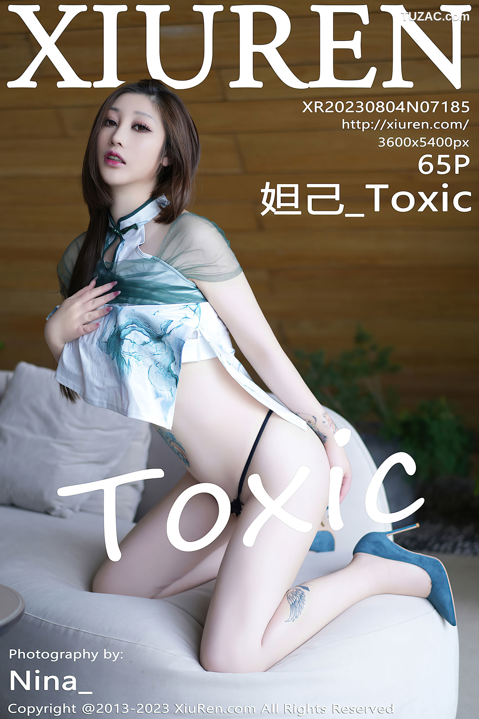 XiuRen秀人网-7185-妲己_Toxic-白色短款旗袍黑丁字裤-2023.08.04