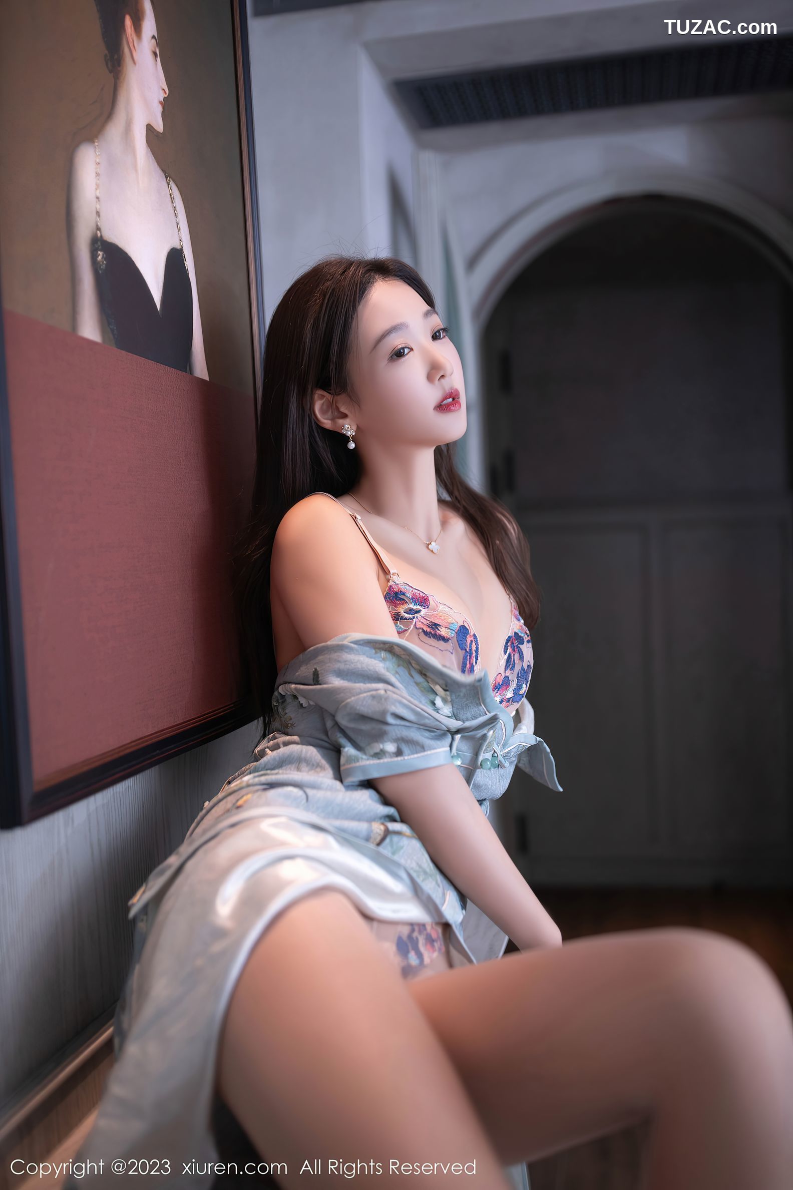 XiuRen秀人网-7232-唐安琪-灰绿色旗袍肉色内衣-2023.08.14