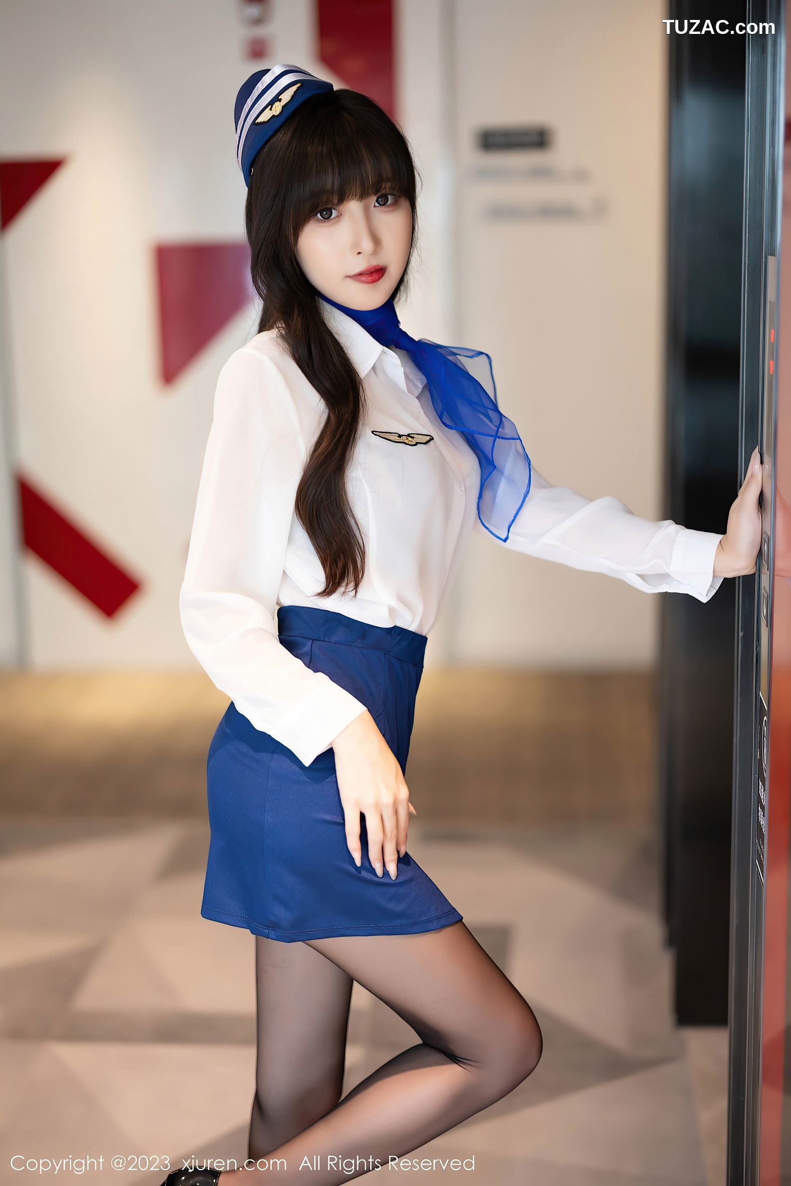 XiuRen秀人网-7347-林星阑-白衬衫蓝短裙空姐制服黑丝-2023.09.06