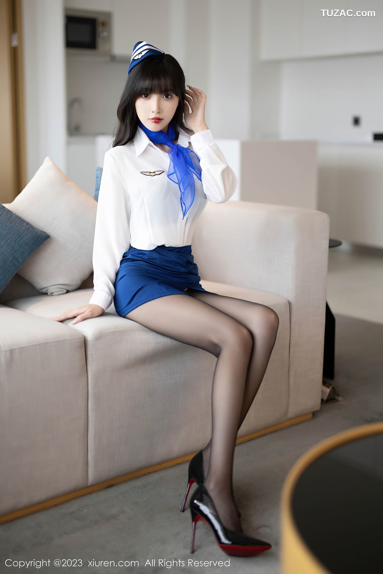 XiuRen秀人网-7347-林星阑-白衬衫蓝短裙空姐制服黑丝-2023.09.06