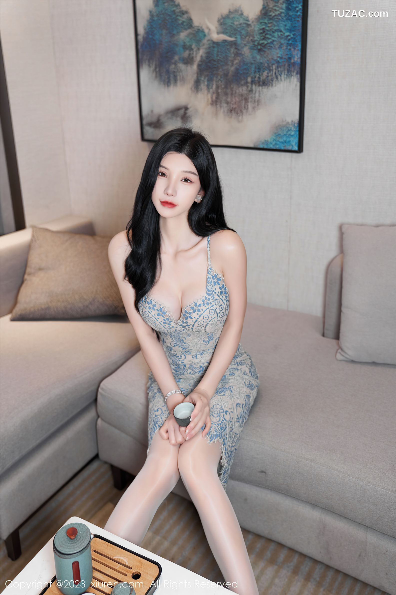 XiuRen秀人网-7362-周于希Sally-主题《夜来香》蓝印花吊带短连衣裙白内衣-2023.09.08