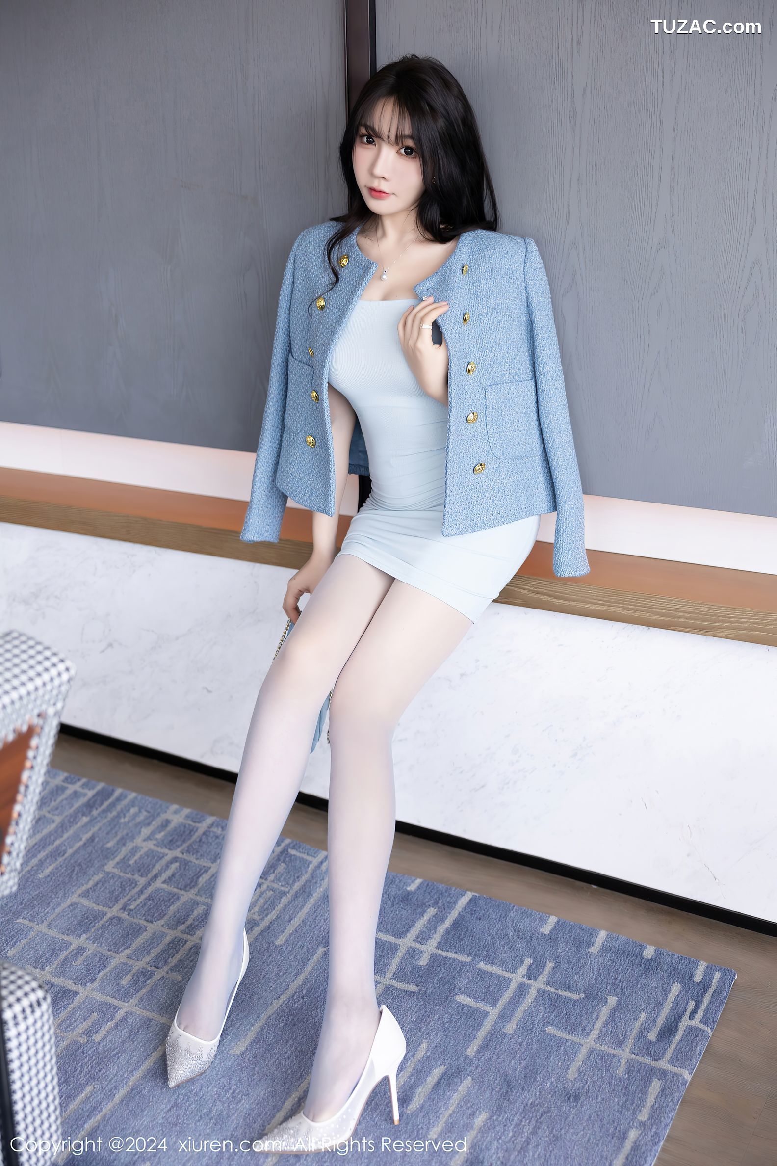 XiuRen秀人网-7976-徐莉芝Booty-淡蓝色连衣短裙白色内衣-2024.01.17
