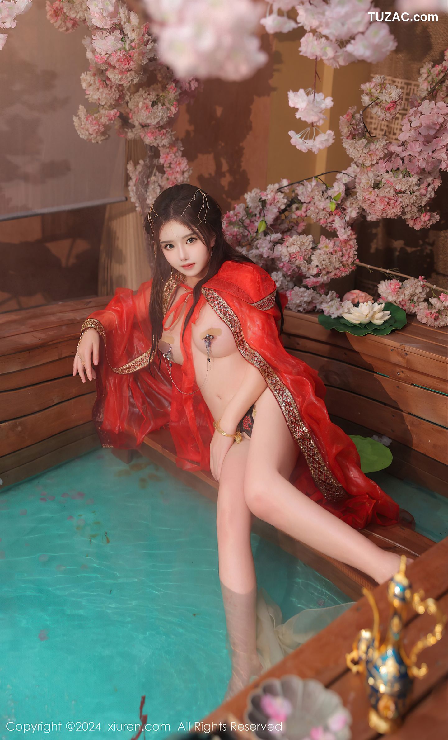 XiuRen秀人网-8146-小薯条nienie-古风红纱裙丁字裤爆乳-2024.02.27