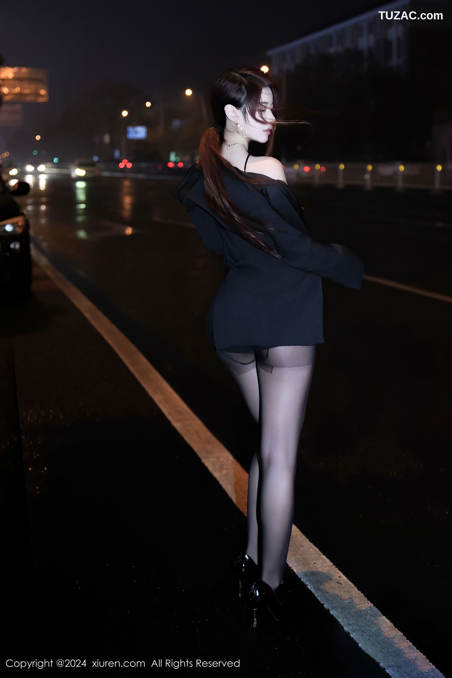 XiuRen秀人网-8199-美七-Mia-OL黑西装外套黑短裤黑丝-2024.03.08