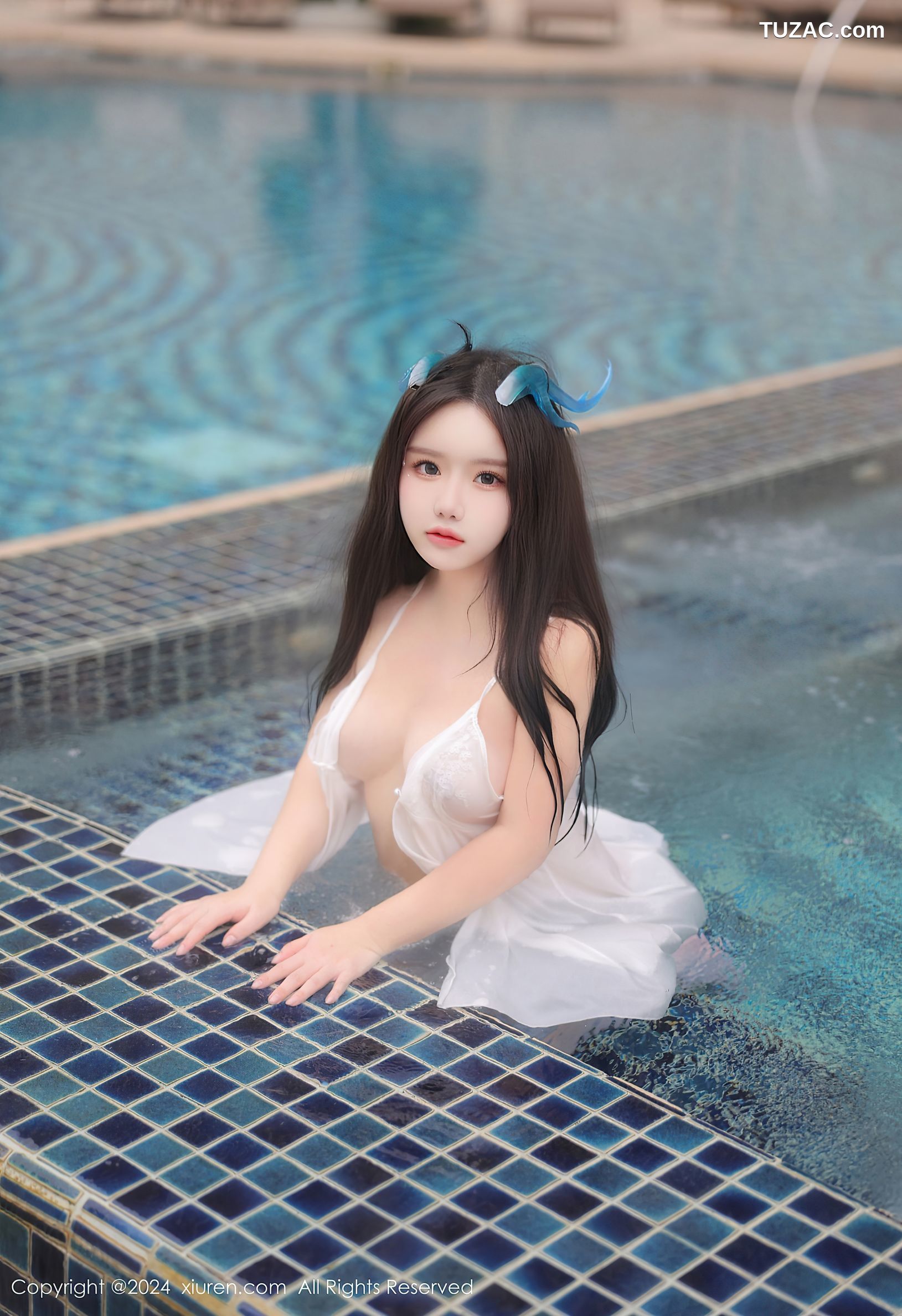 XiuRen秀人网-8218-小薯条nienie-澳门旅拍-泳池白纱泳装湿身肛塞-2024.03.12