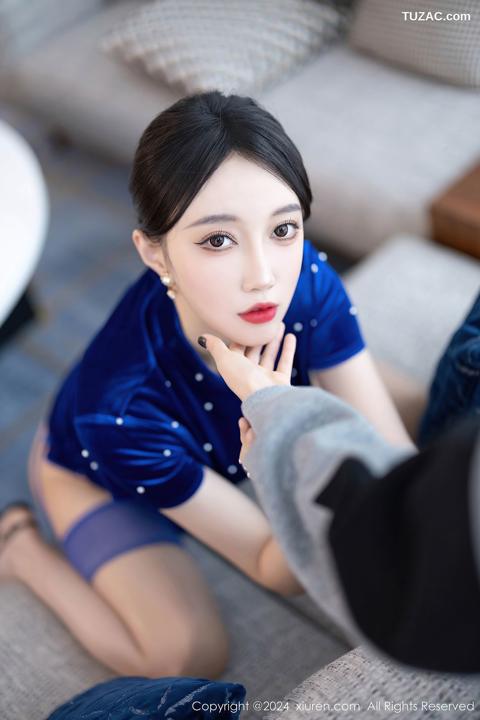 XiuRen秀人网-8298-玥儿玥-蓝色短旗袍蓝色内衣-2024.03.27