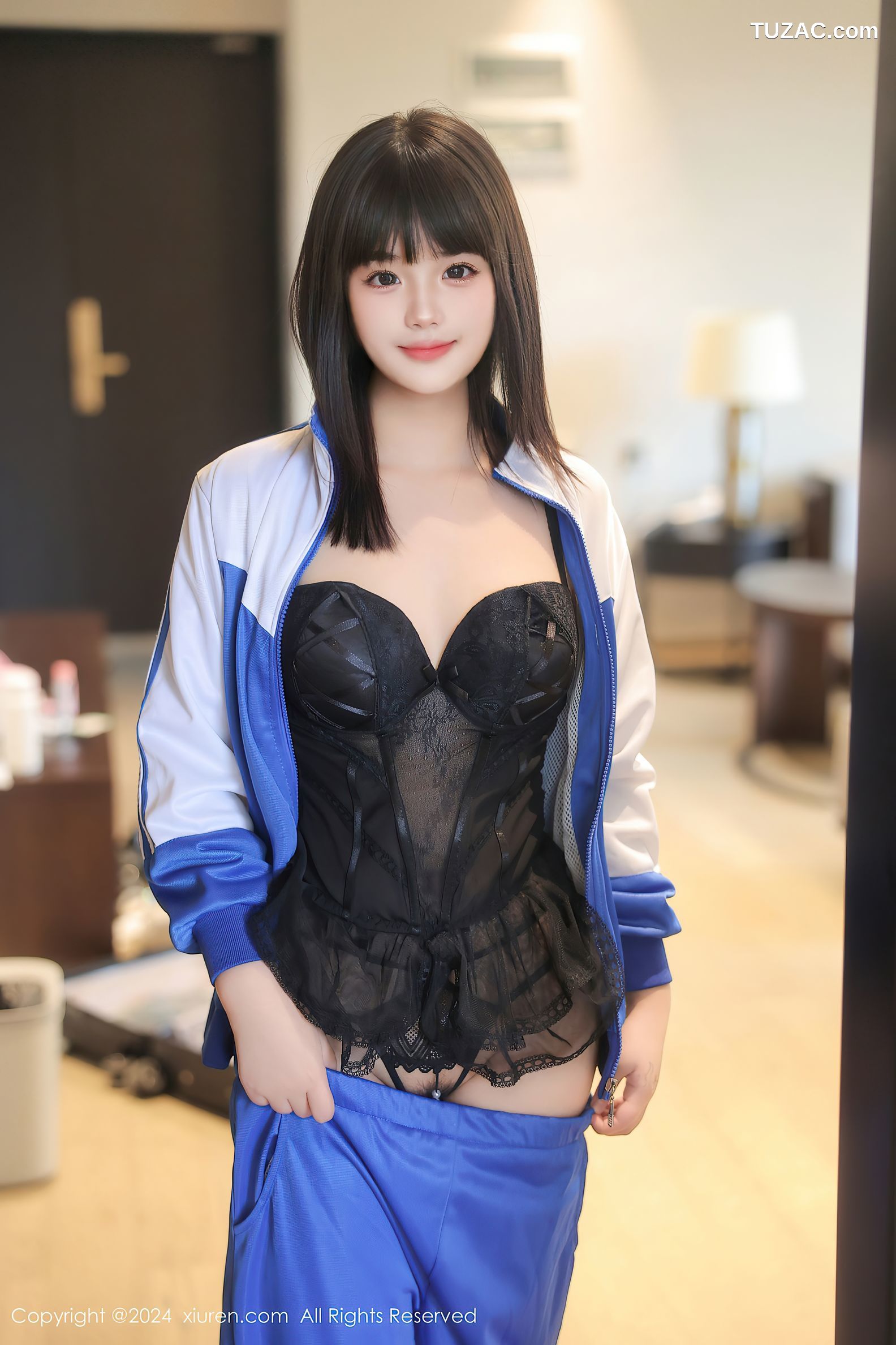 XiuRen秀人网-8648-徐若兮-女学生蓝白运动服黑蕾丝情趣内衣爆乳-2024.06.04