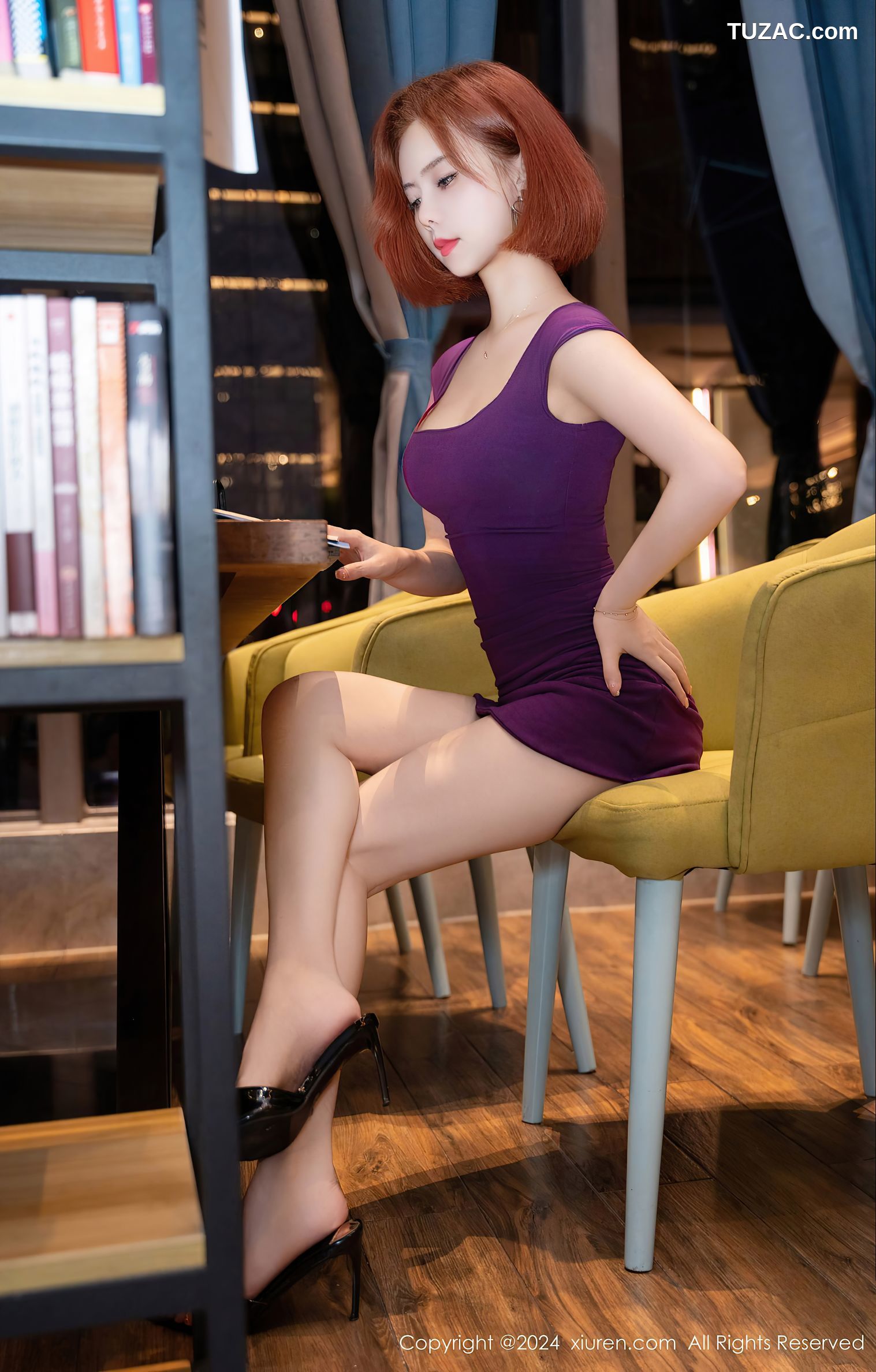 XiuRen秀人网-8978-白芷yy-紫色连衣短裙红色内衣-2024.08.07