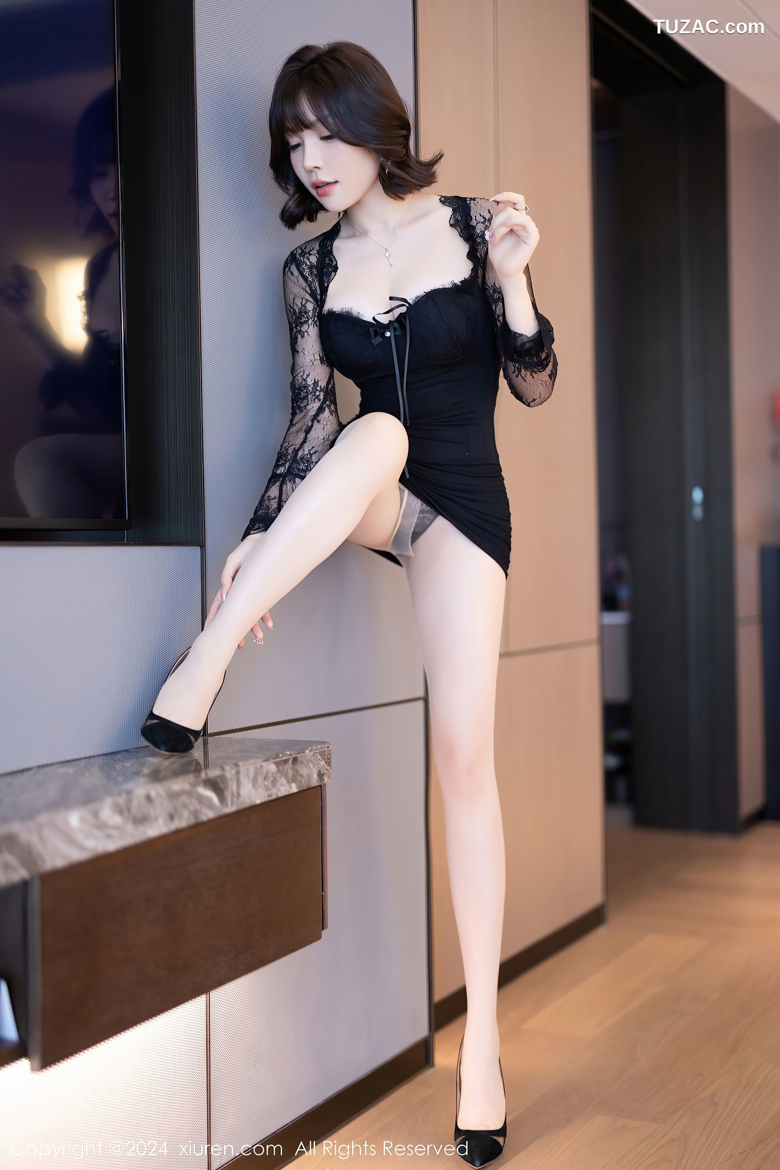 XiuRen秀人网-9048-徐莉芝Booty-黑色连衣短裙黑蕾丝内衣-2024.08.21