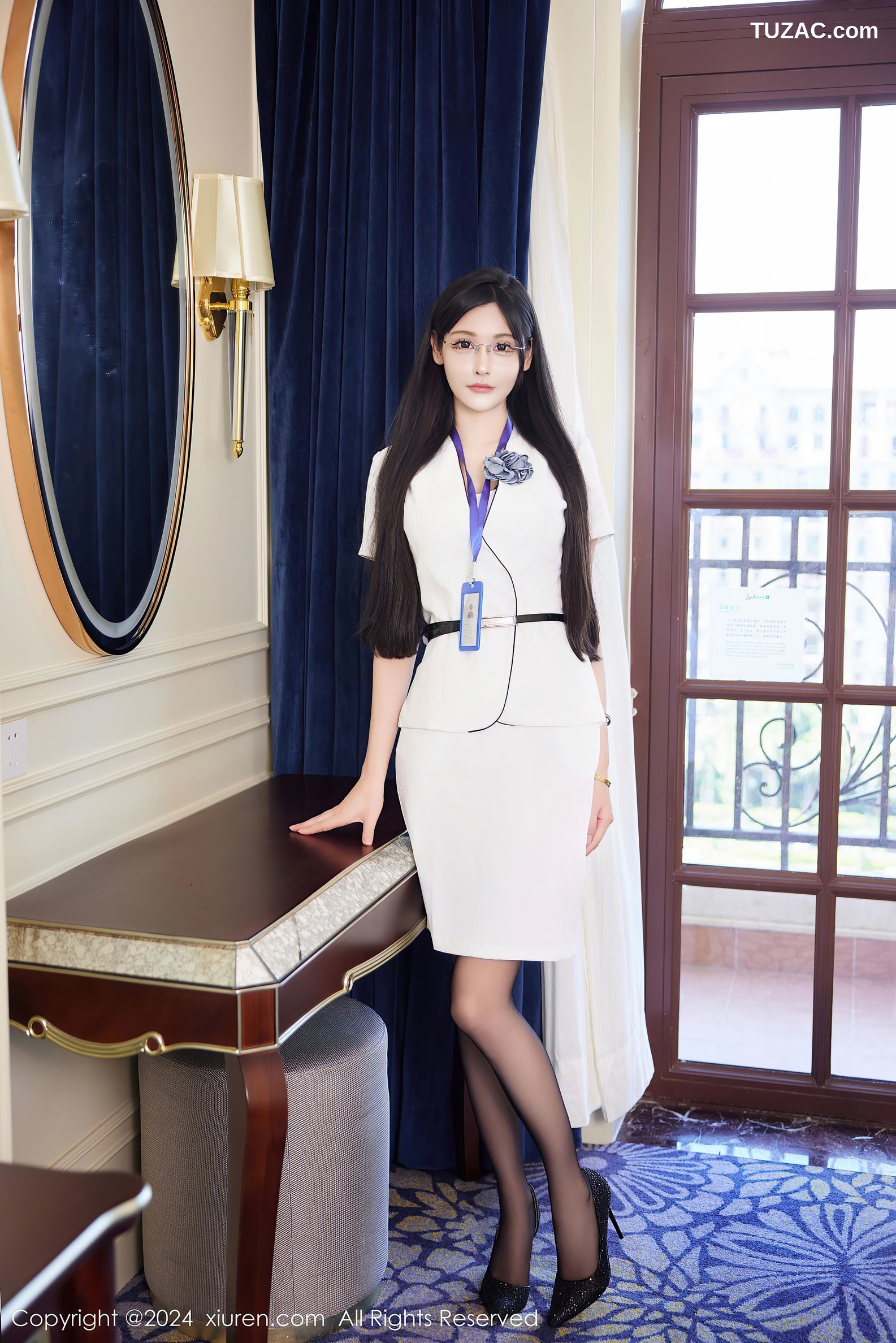 XiuRen秀人网-9049-智恩baby-OL白色裙装黑蕾丝内衣黑丝-2024.08.22