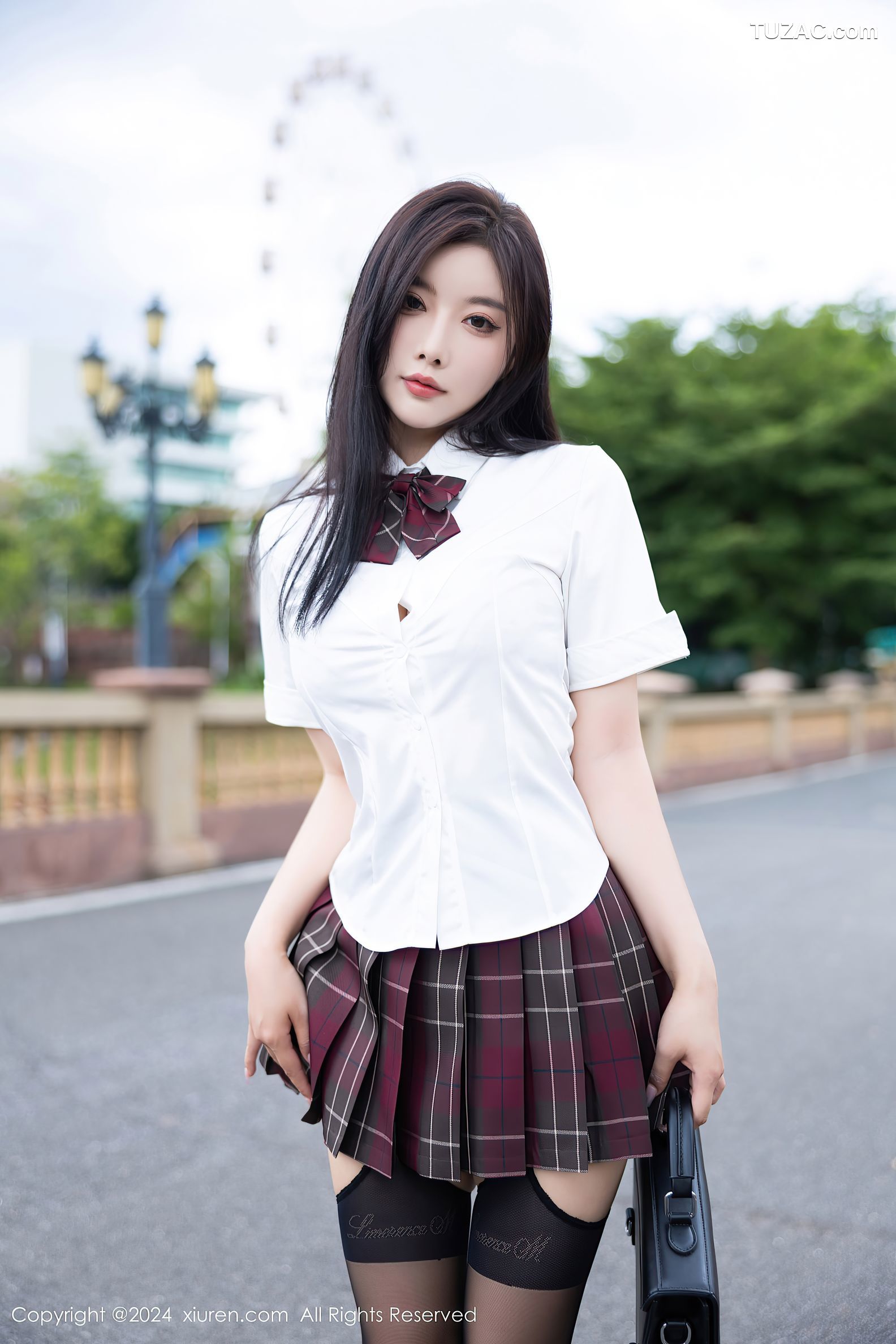XiuRen秀人网-9064-杨晨晨Yome-女学生JK制服白衬衫红格子短裙黑丝-2024.08.23